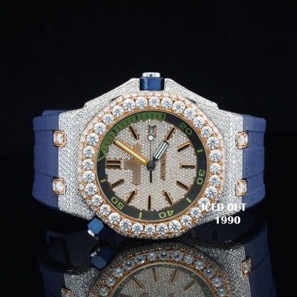 Amazing Quality Diamond Iced Out Rubber Belt Chronograph Wrist Moissanite Watch For Men