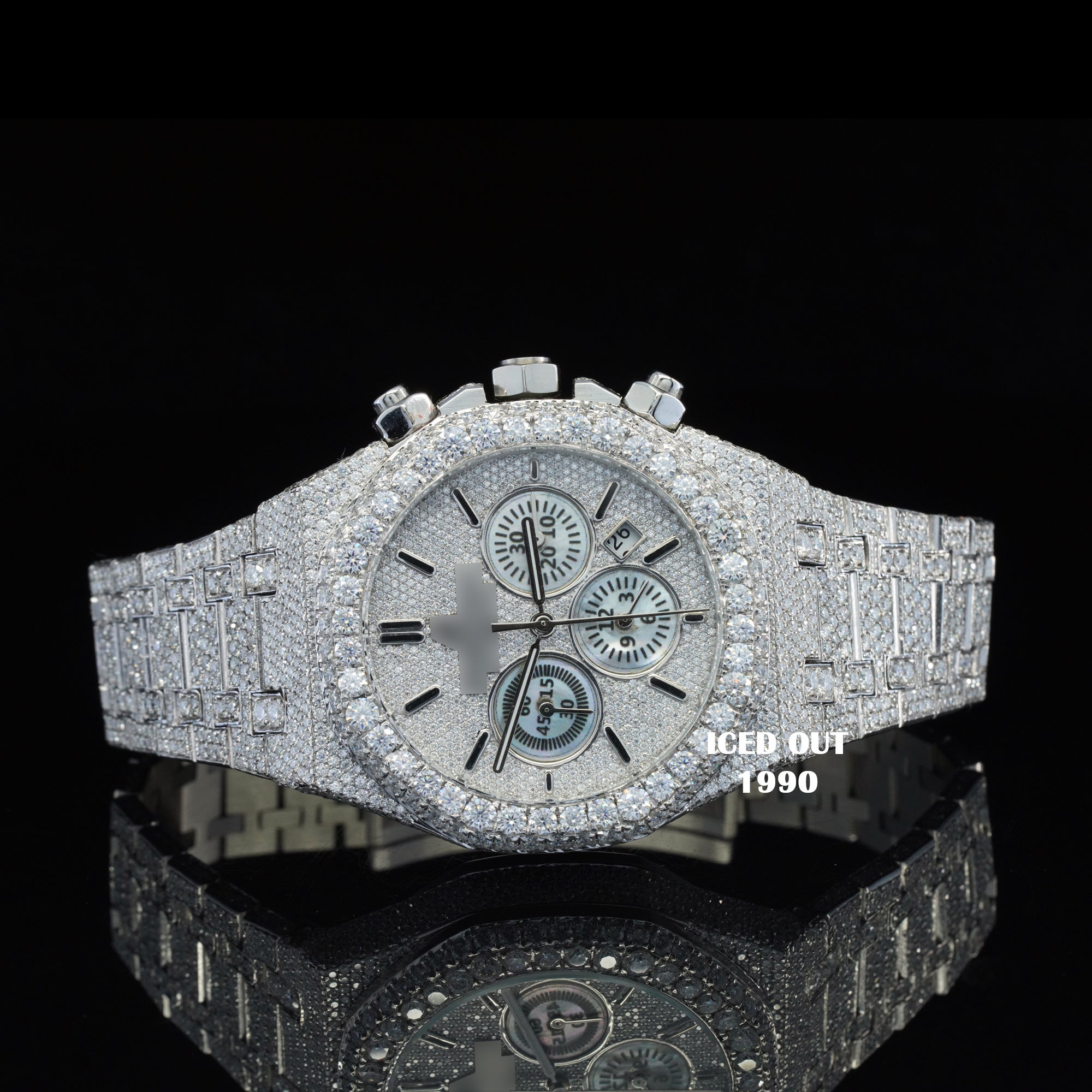 Fabulous Quality Iced Out Fully Automatic Yellow & White Moissanite Diamond Wrist Watch For Men