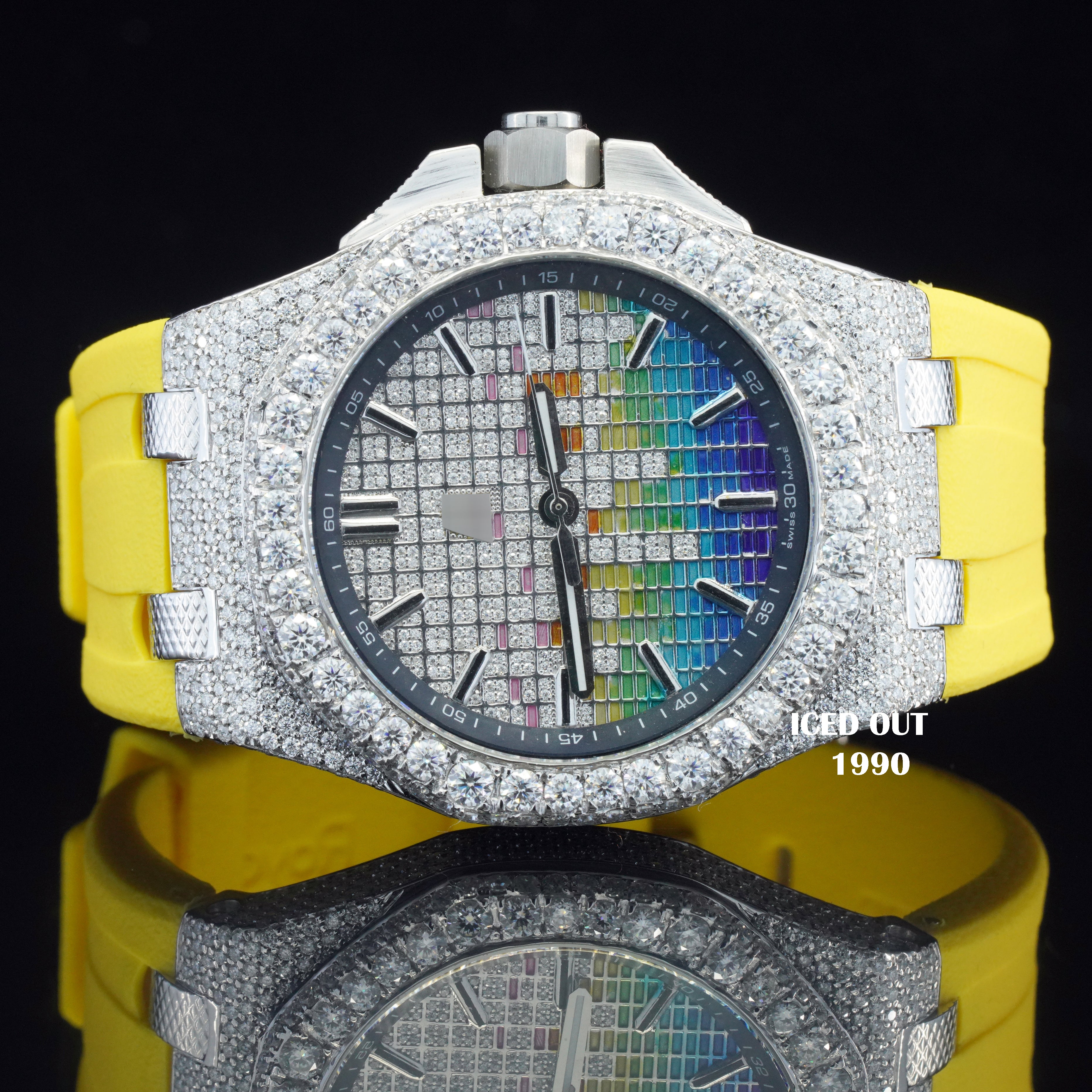 Chronograph Iced Out Moissanite Hip Hop Watch Rubber Belt