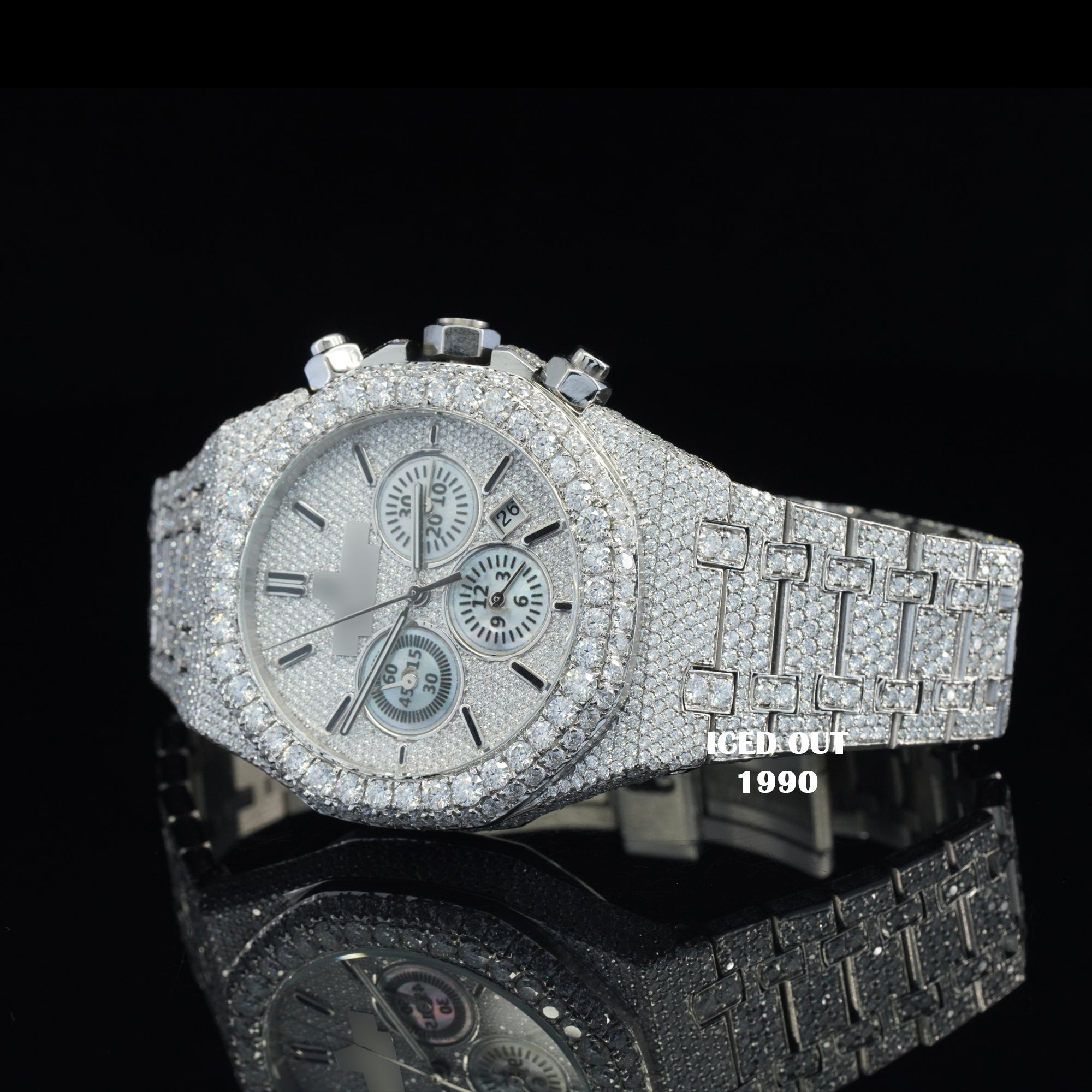 Fabulous Quality Iced Out Fully Automatic Yellow & White Moissanite Diamond Wrist Watch For Men