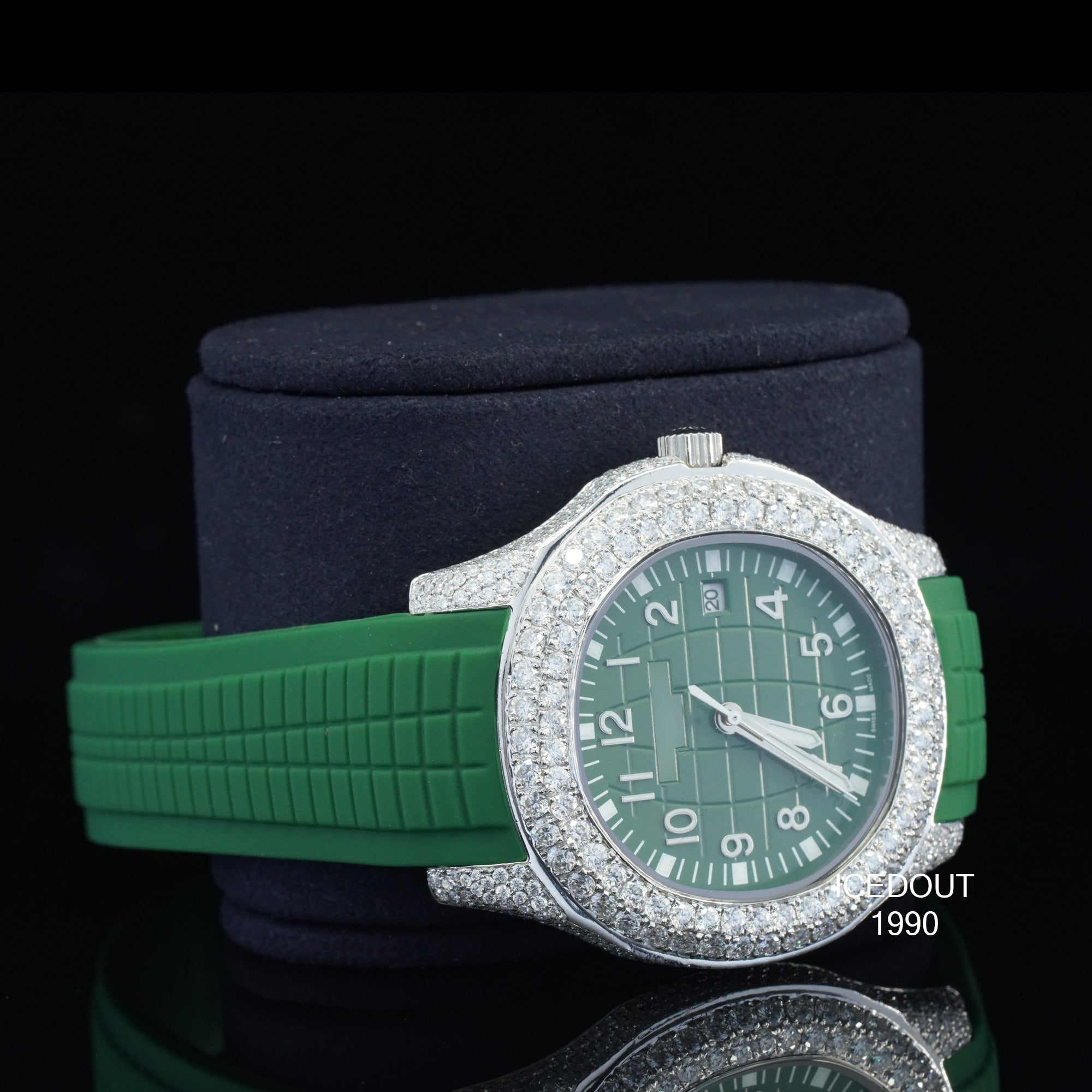 Moissanite Diamond Iced Out Green Color Rubber Belt Automatic Wrist Watch For Men