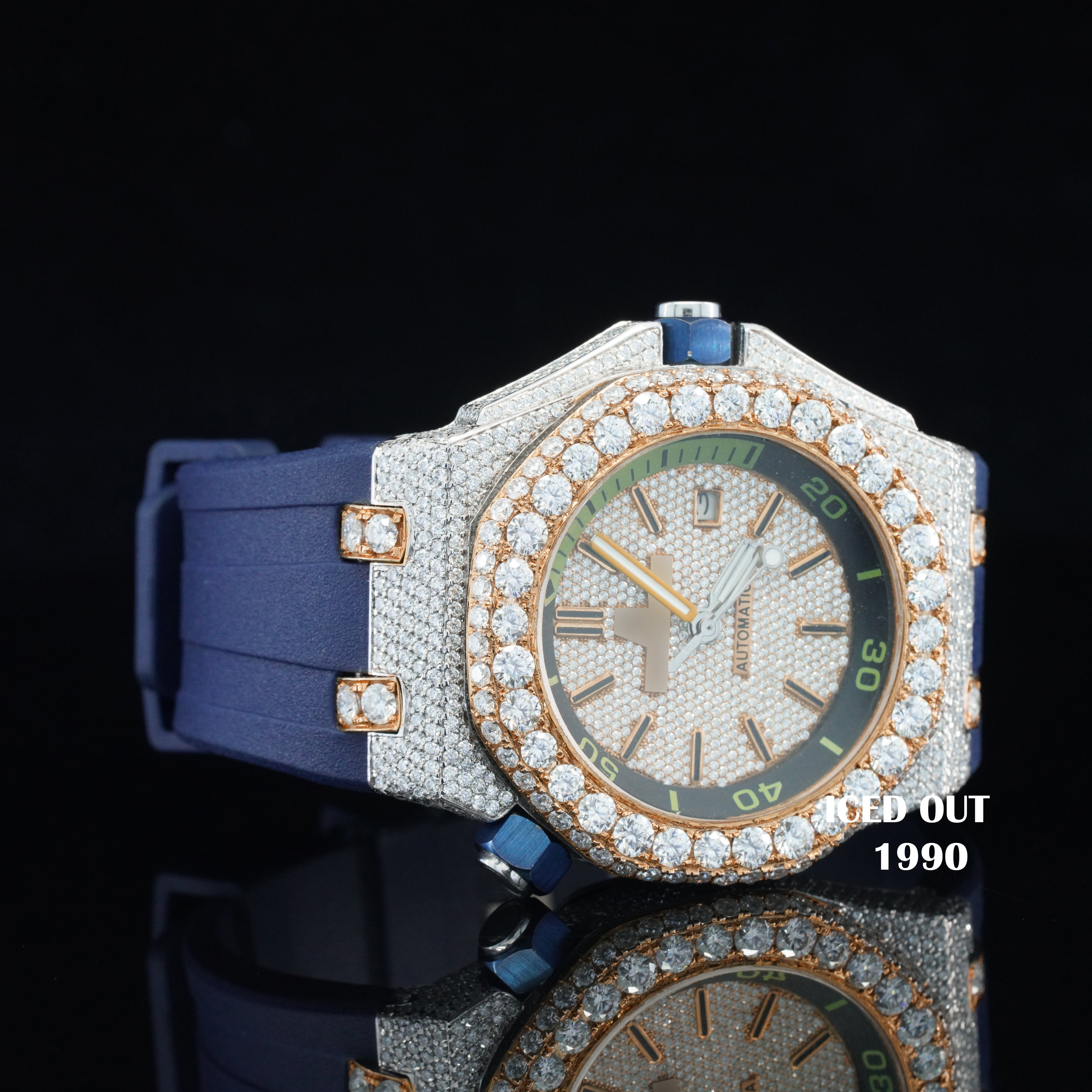 Amazing Quality Diamond Iced Out Rubber Belt Chronograph Wrist Moissanite Watch For Men