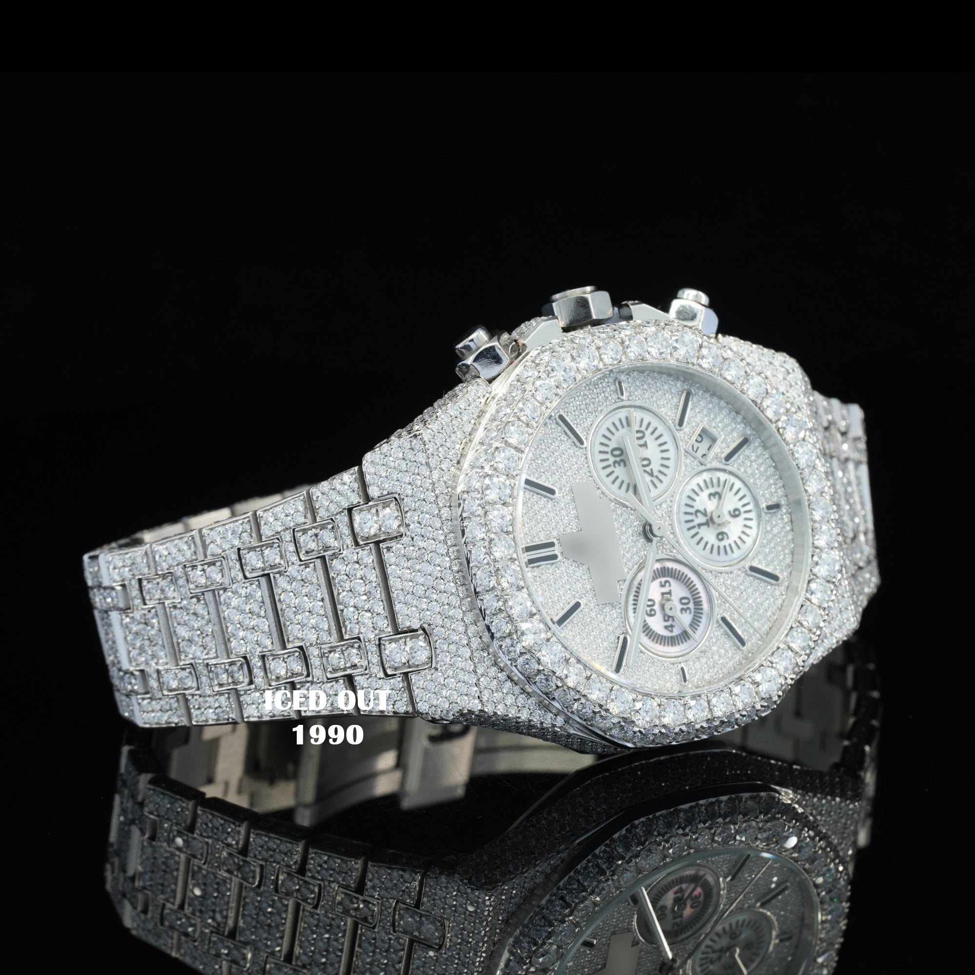 Fabulous Quality Iced Out Fully Automatic Yellow & White Moissanite Diamond Wrist Watch For Men