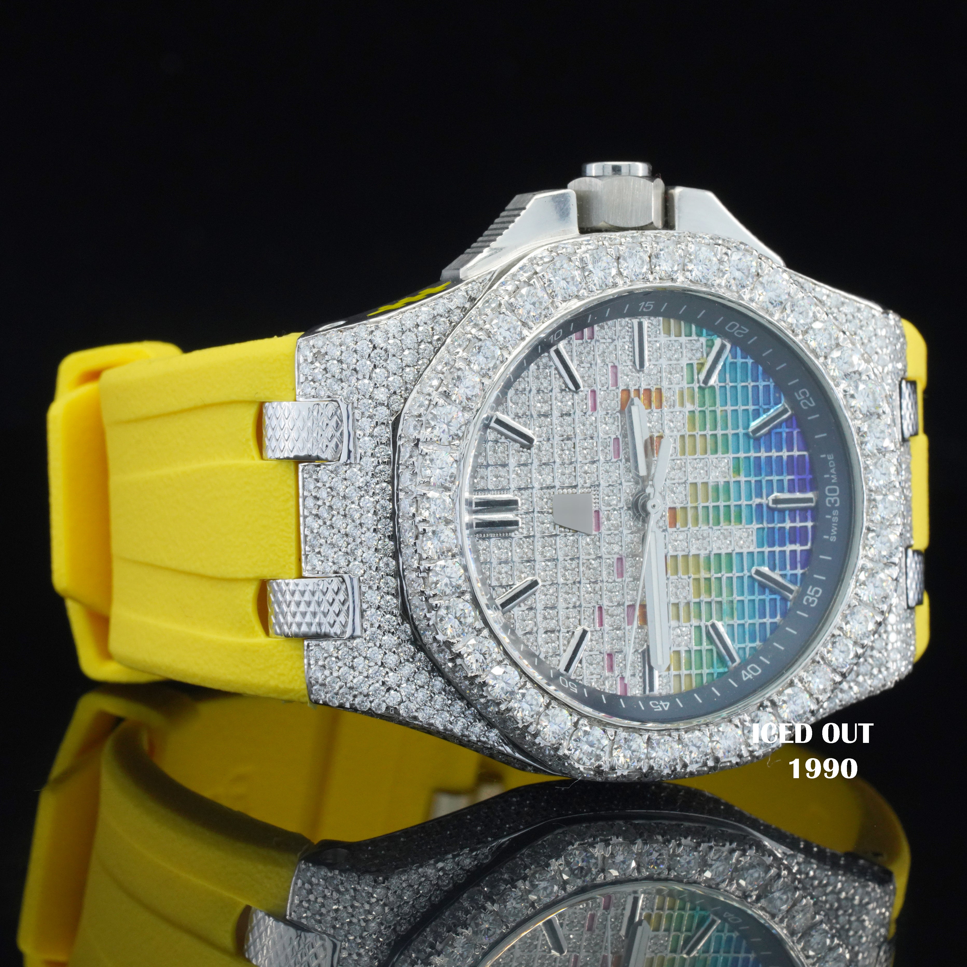 Chronograph Iced Out Moissanite Hip Hop Watch Rubber Belt