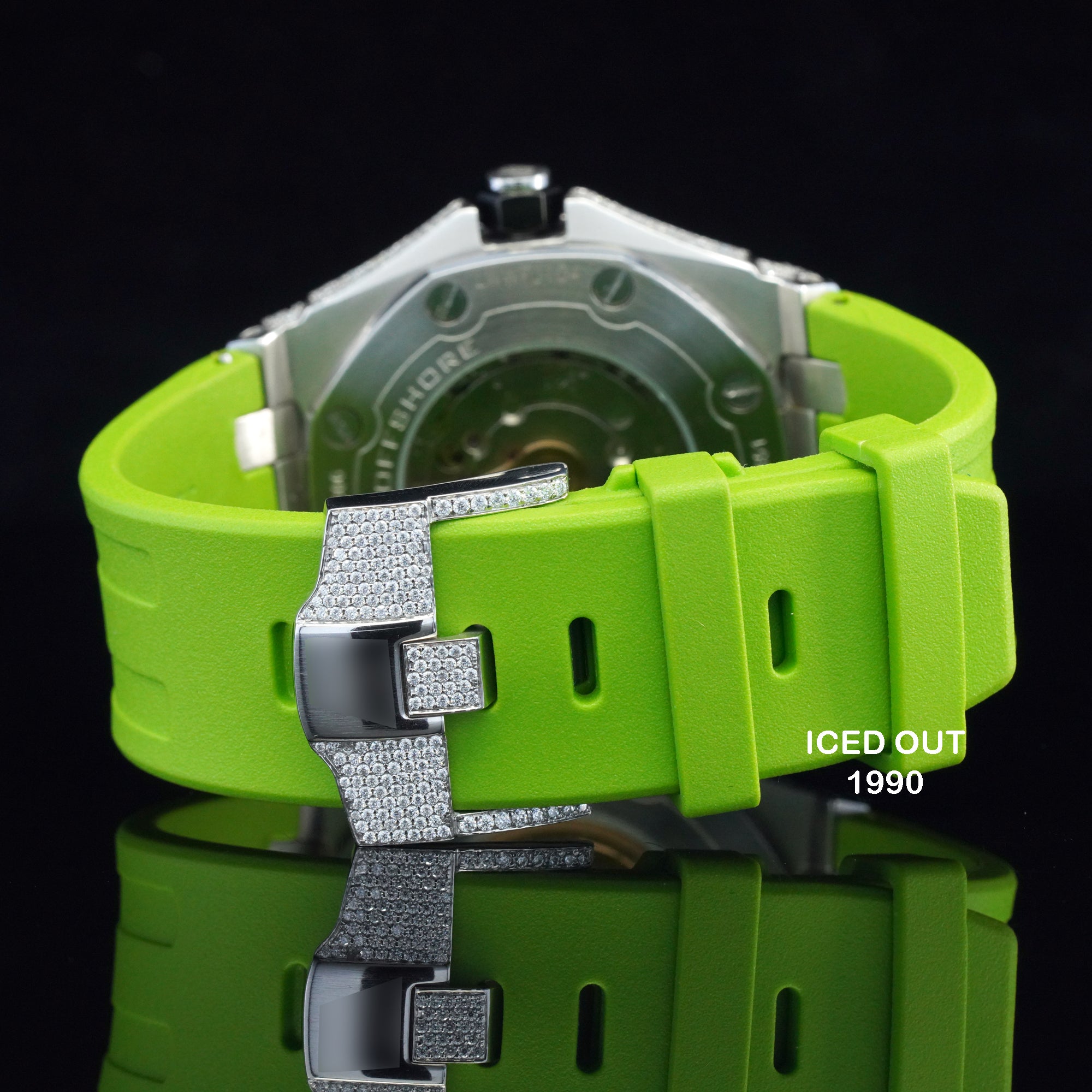 Moissanite Diamond Iced Out Green Color Rubber Belt Automatic Wrist Watch For Men