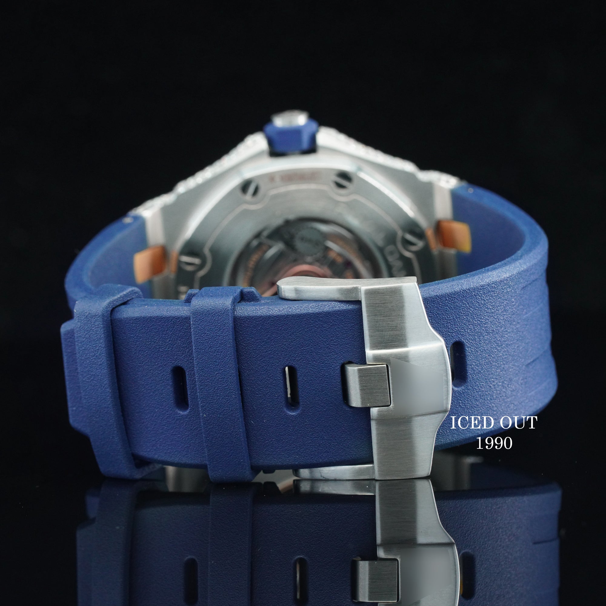 Moissanite Diamond Iced Out Blue Color Rubber Belt Automatic Watch For Men