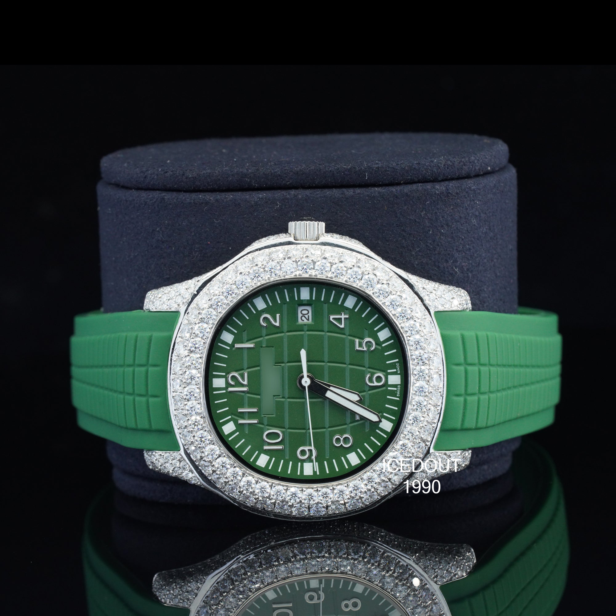 Moissanite Diamond Iced Out Green Color Rubber Belt Automatic Wrist Watch For Men