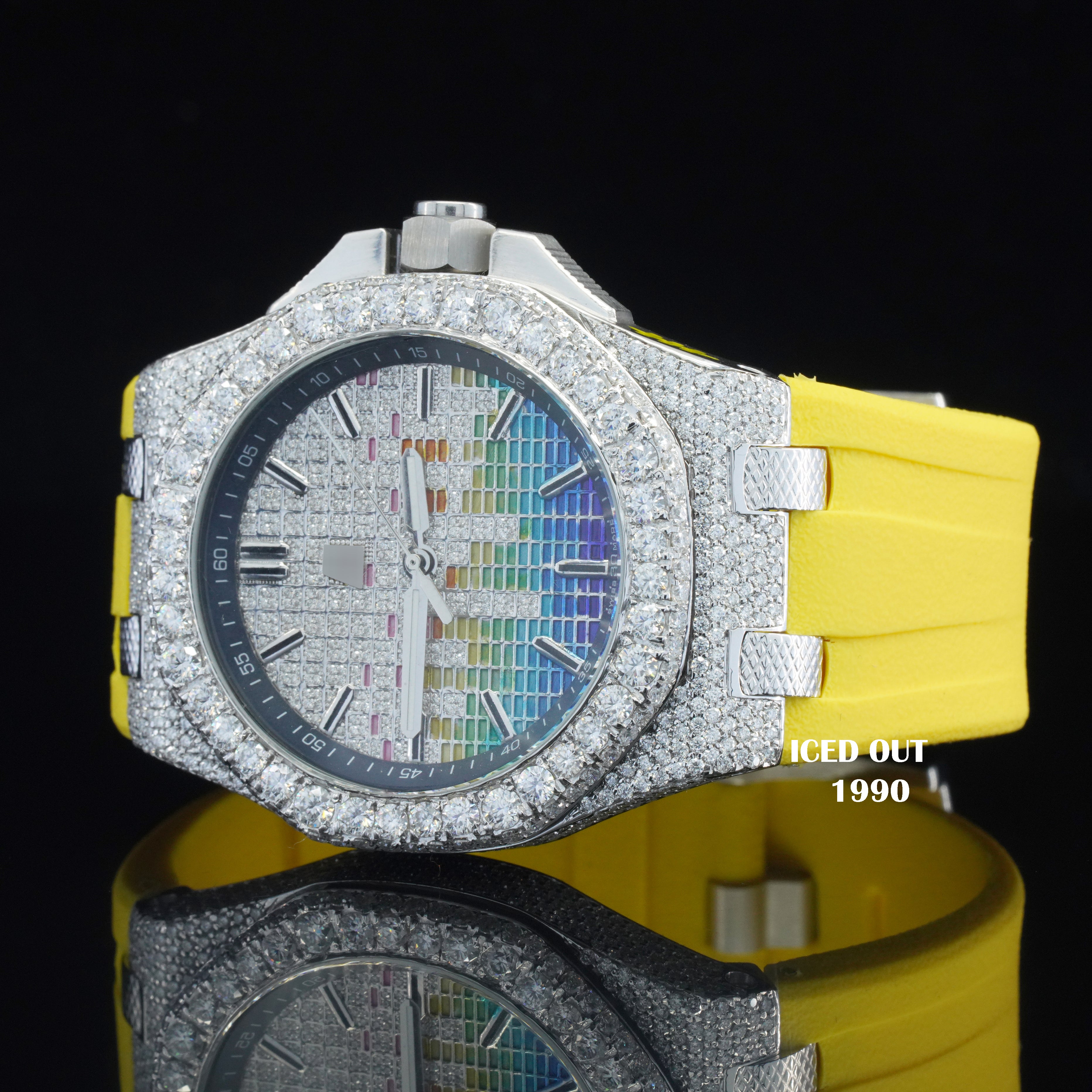 Chronograph Iced Out Moissanite Hip Hop Watch Rubber Belt