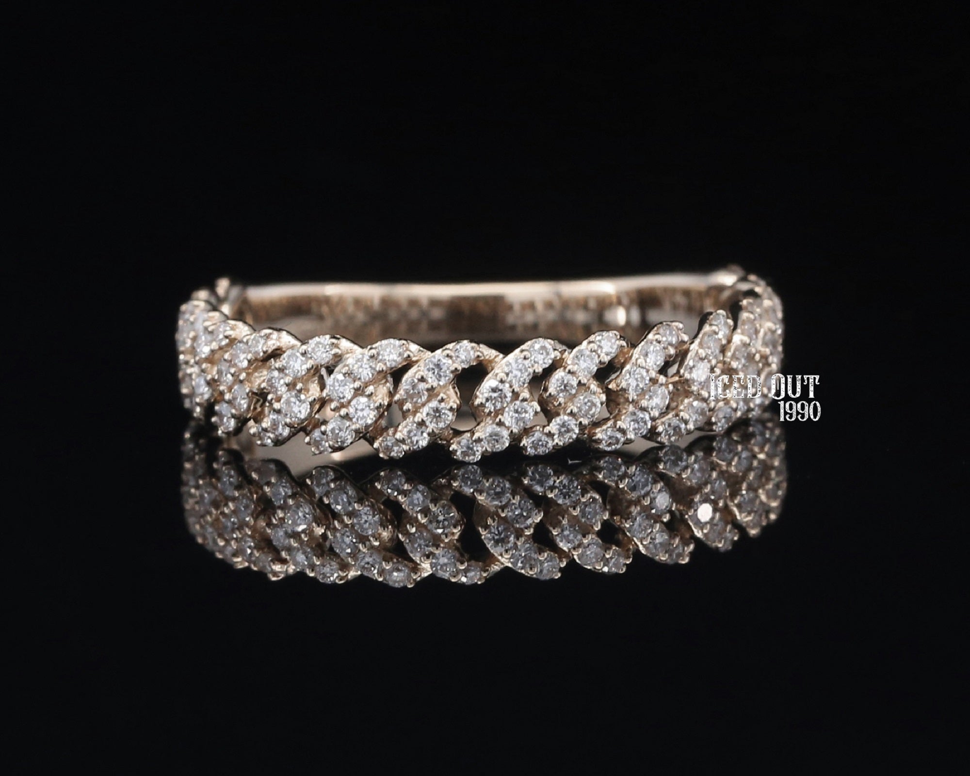 Luxuries Round Cut Moissanite Diamond Cuban Chain Ring