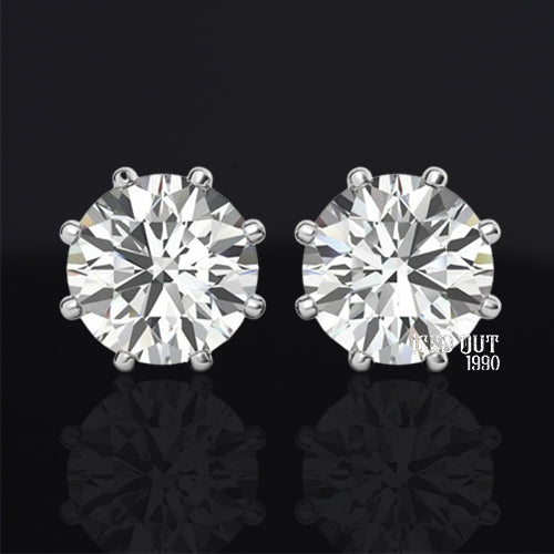 8 Prong 1 Carat Moissanite 10K White Gold Push Back Stud Earrings