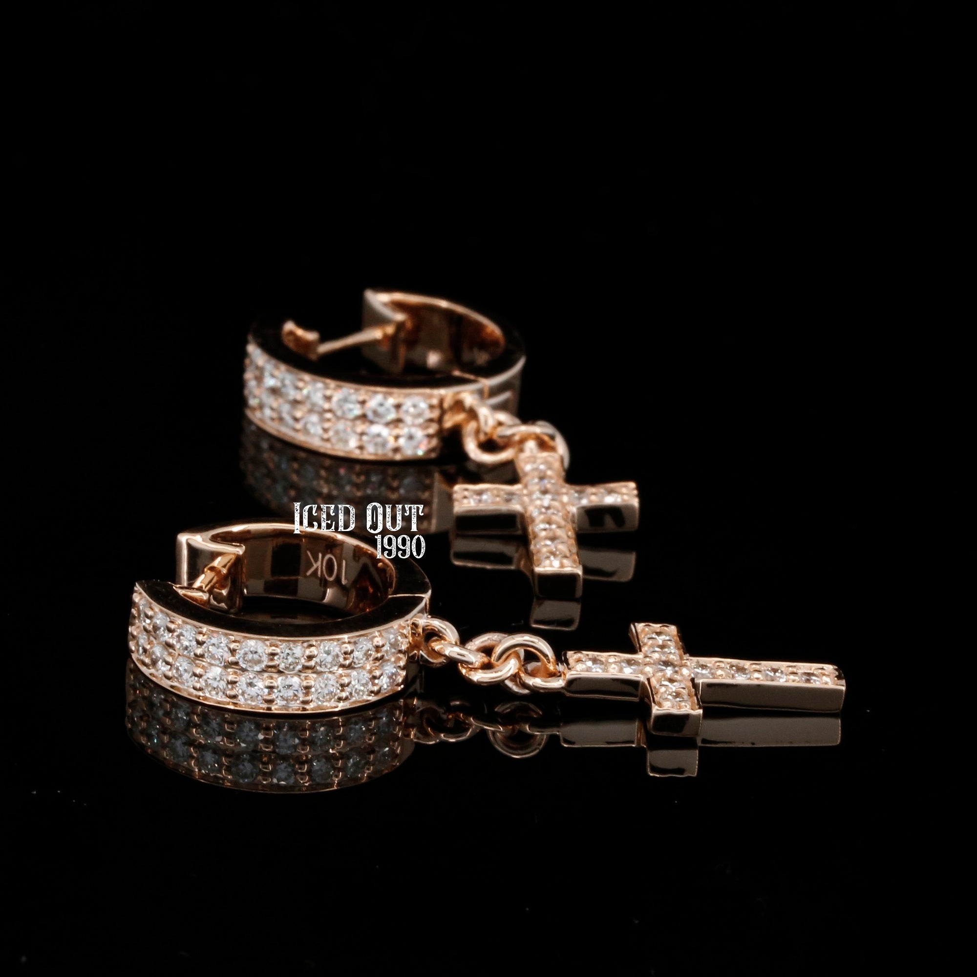 Moissanite Dangling Cross Huggie Hoop Earrings For Men