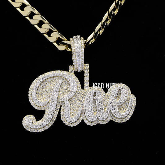 Round Cut Moissanite Diamond Nameplate "Rae" Hip Hop Pendant