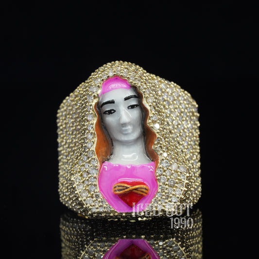 Mother Mary 3D Enamel Iced Out Moissanite Ring For Unisex