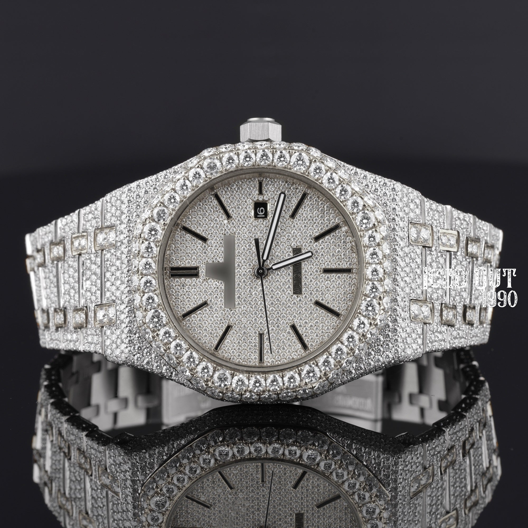 Moissanite Diamond Sapphire Crystal Fully Iced Out Watch