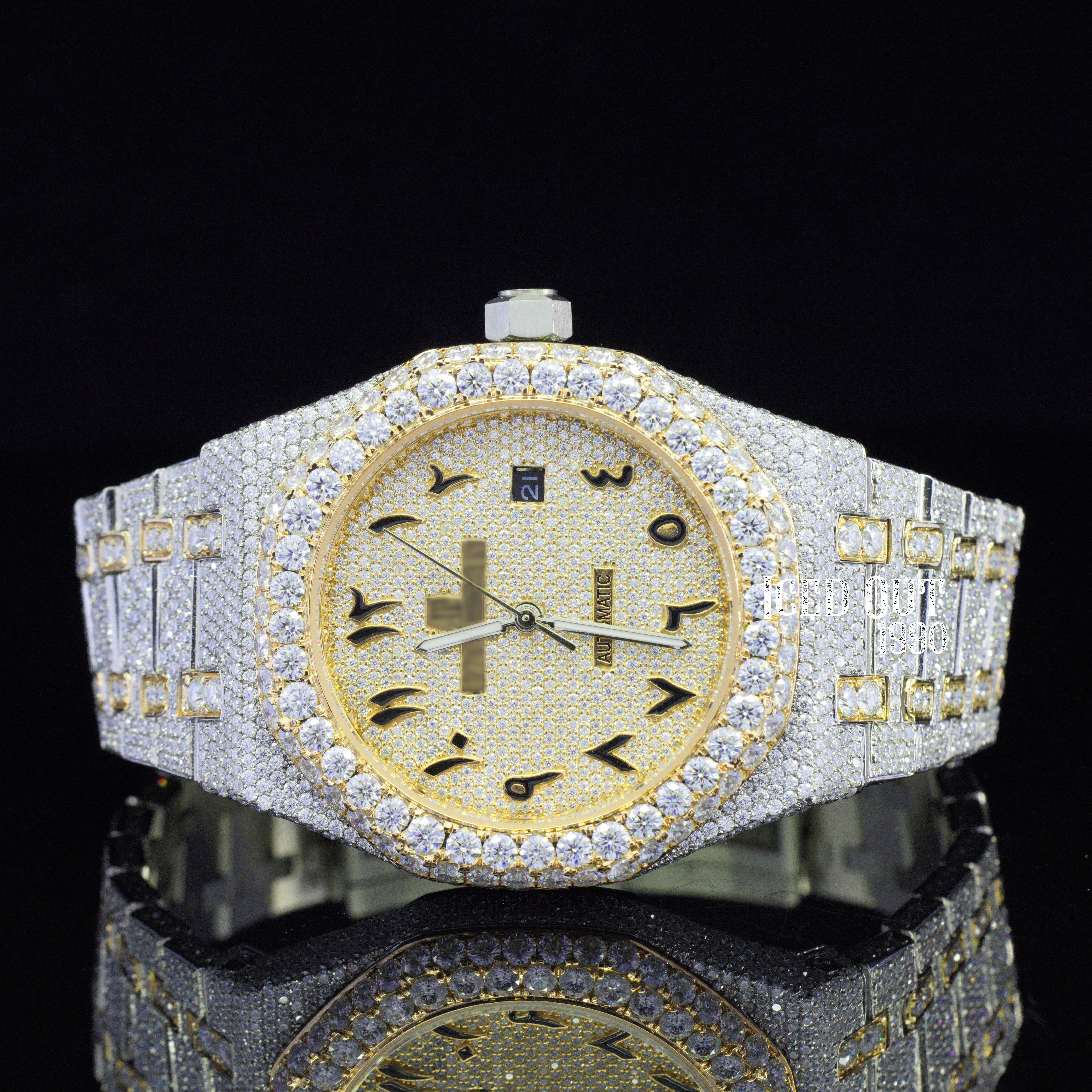 Two Tone Automatic Moissanite Diamond Crystal Iced Out Watch