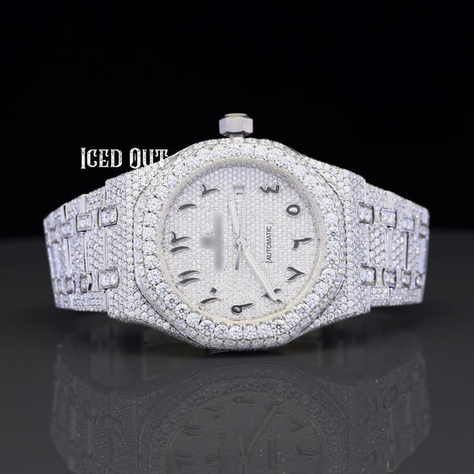 Moissanite Iced Out Watch Sapphire Crystal Glass Arabic Numeral
