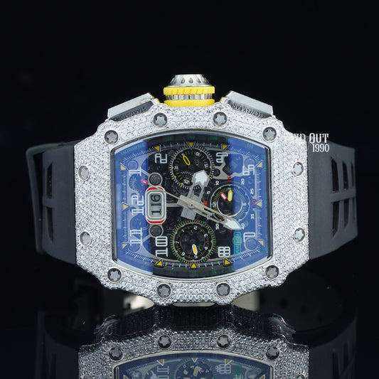Chronograph Iced Out Moissanite Hip Hop Watch Rubber Belt