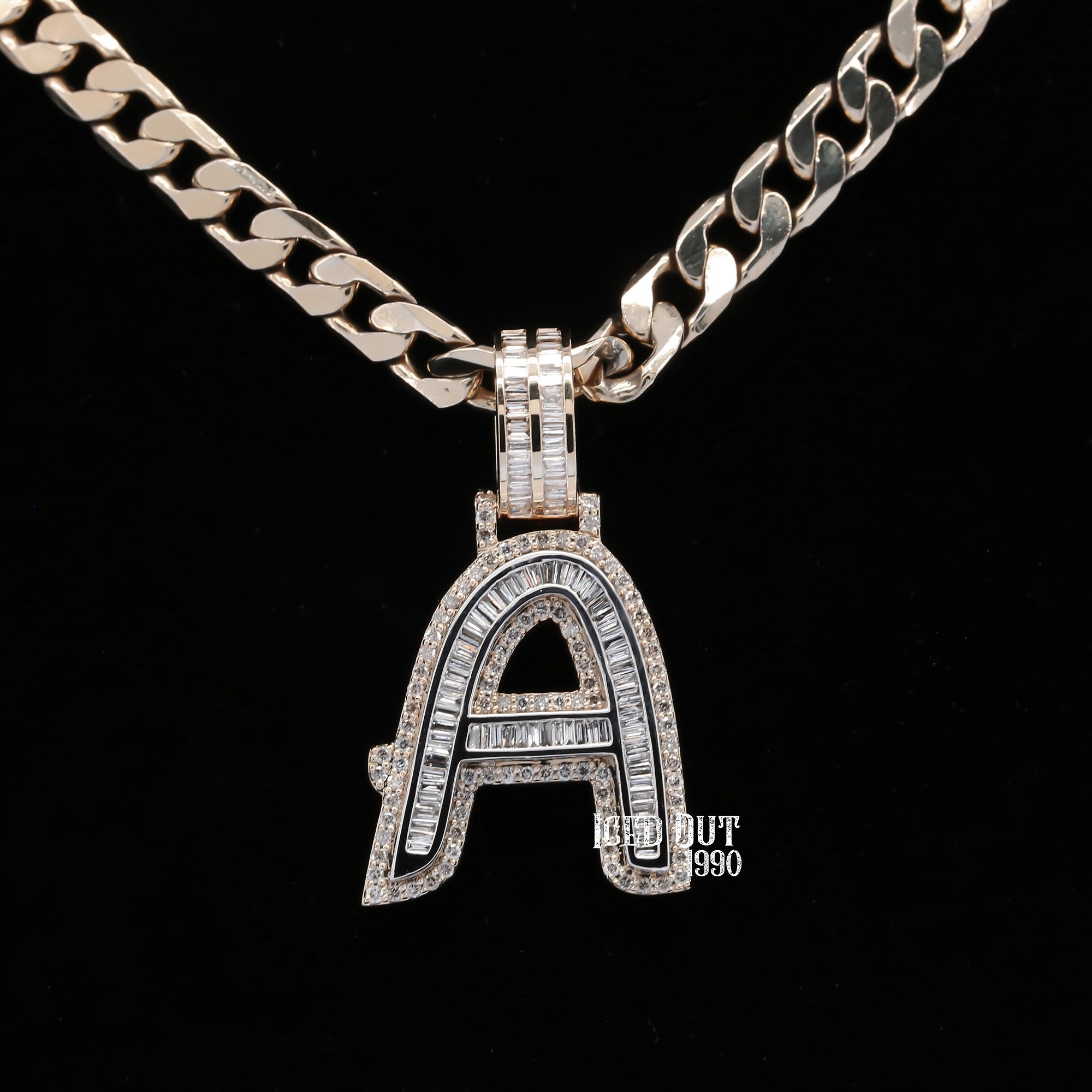 Baguette And Round Cut Moissanite Diamond Initial "A" Charm Hip Hop Pendant