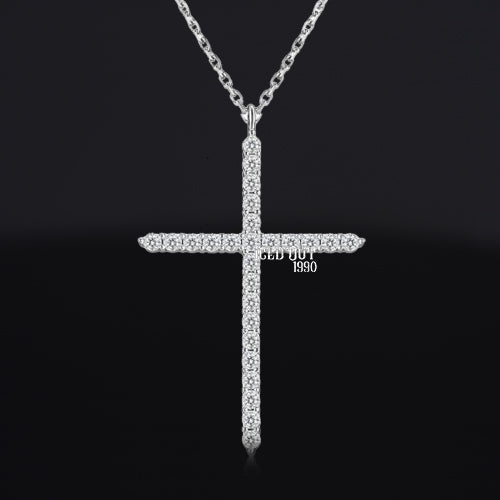 1 Carat Moissanite Cross Pendant Necklace 925 Sterling Silver