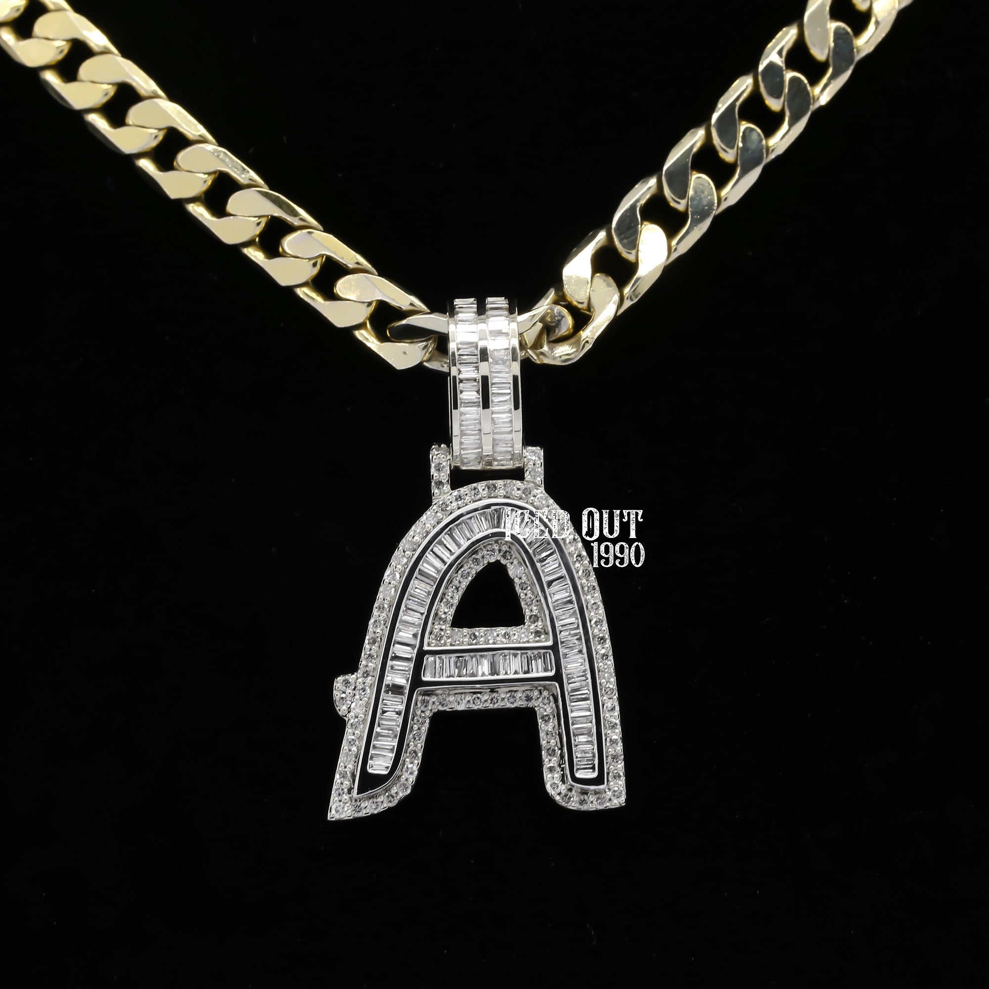 Baguette And Round Cut Moissanite Diamond Initial "A" Charm Hip Hop Pendant