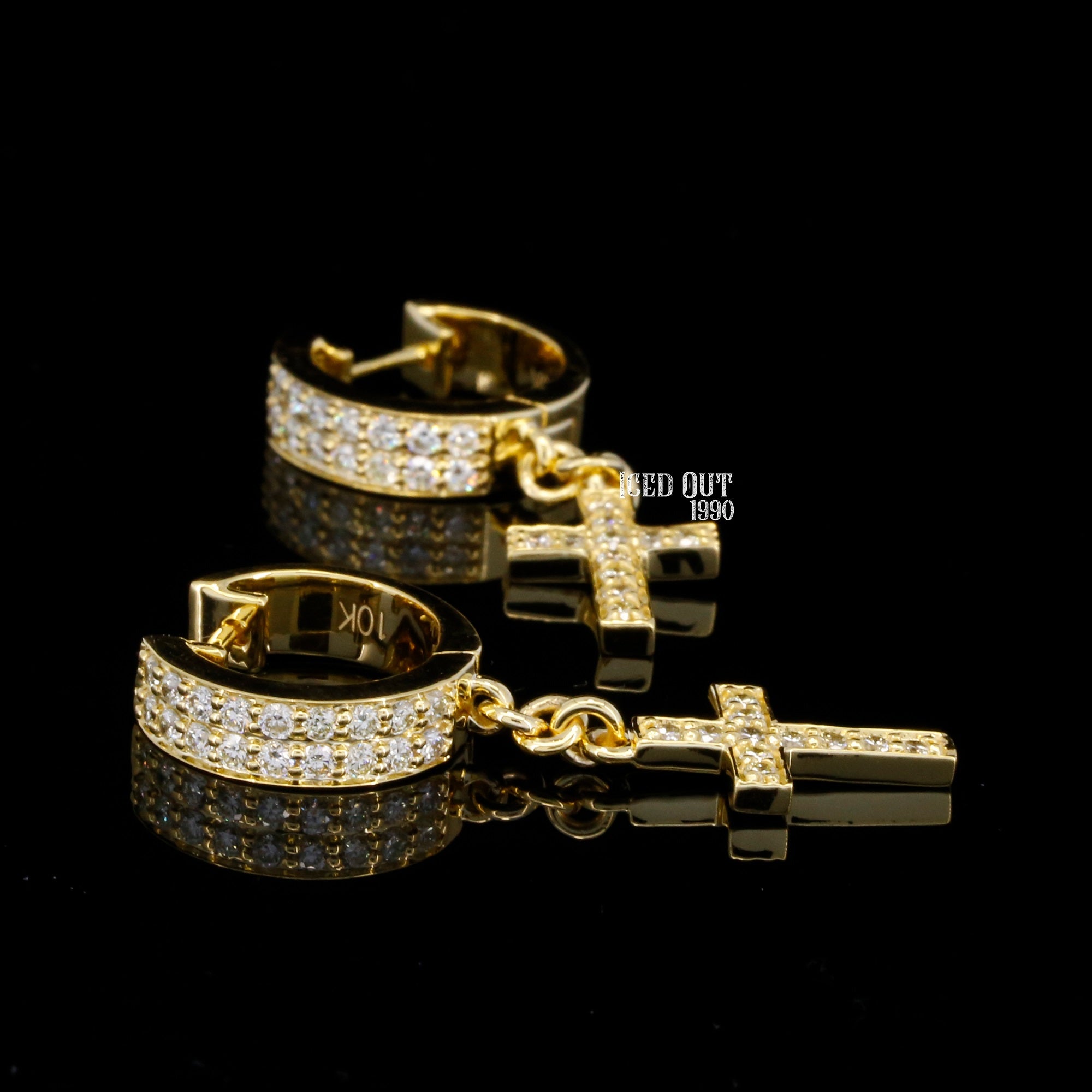 Moissanite Dangling Cross Huggie Hoop Earrings For Men