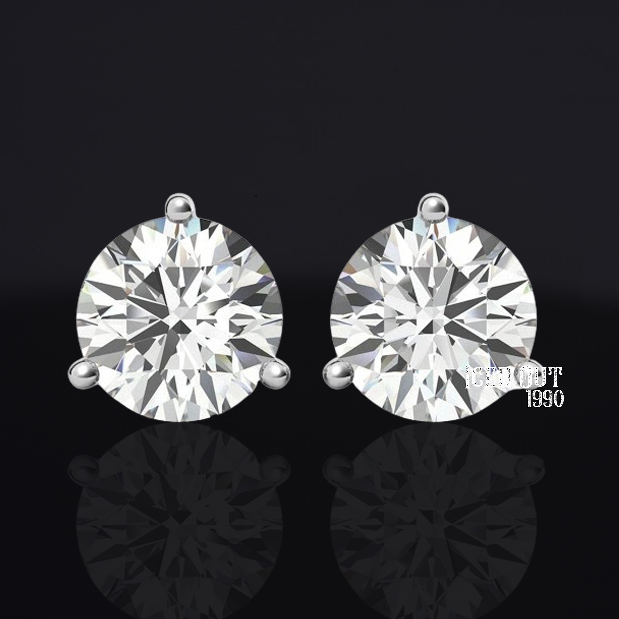 Martini 1 Carat Moissanite 10K White Gold Push Back Stud Earrings