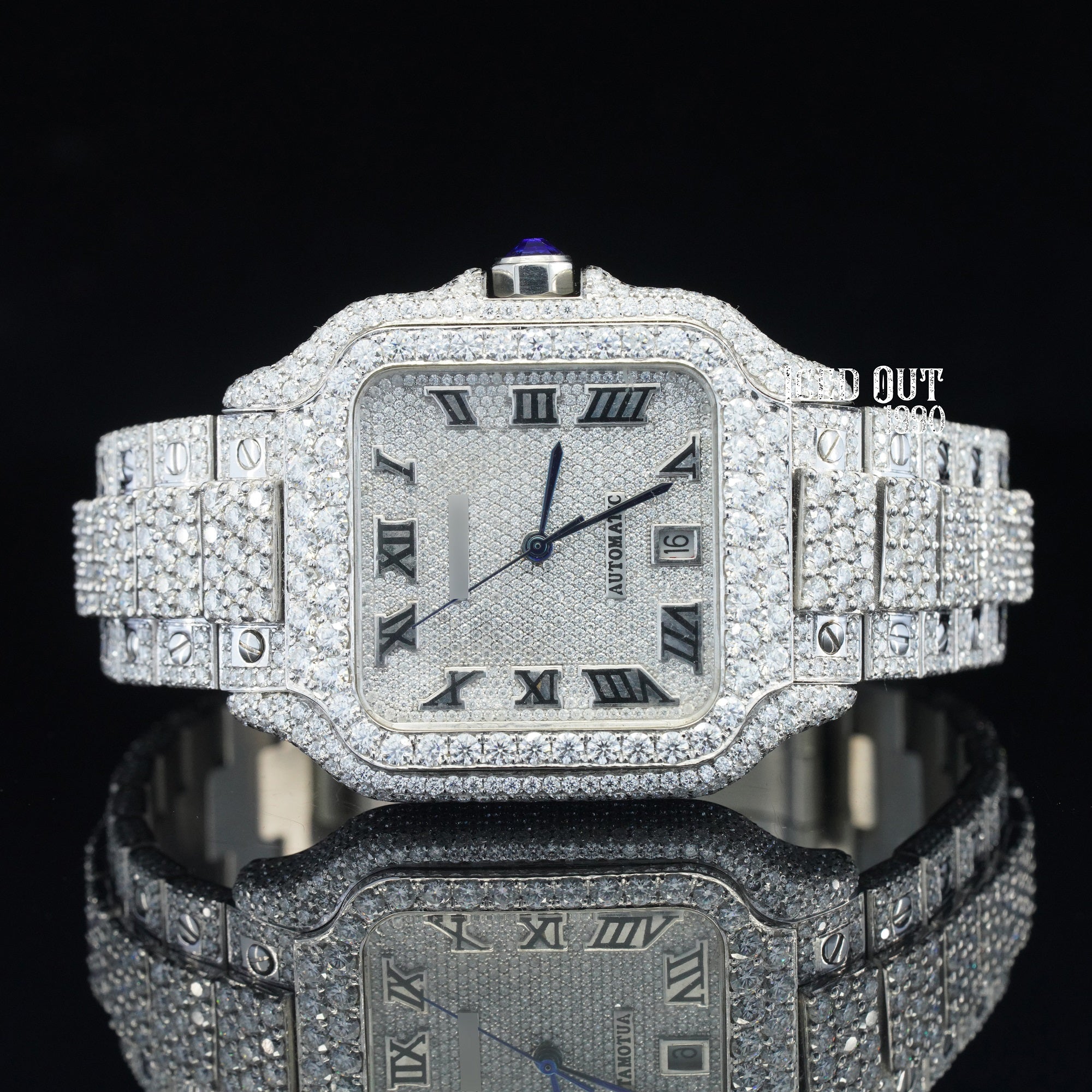 Automatic Moissanite Watch Iced Out Hip Hop Bust Down Watch Sapphire Glass