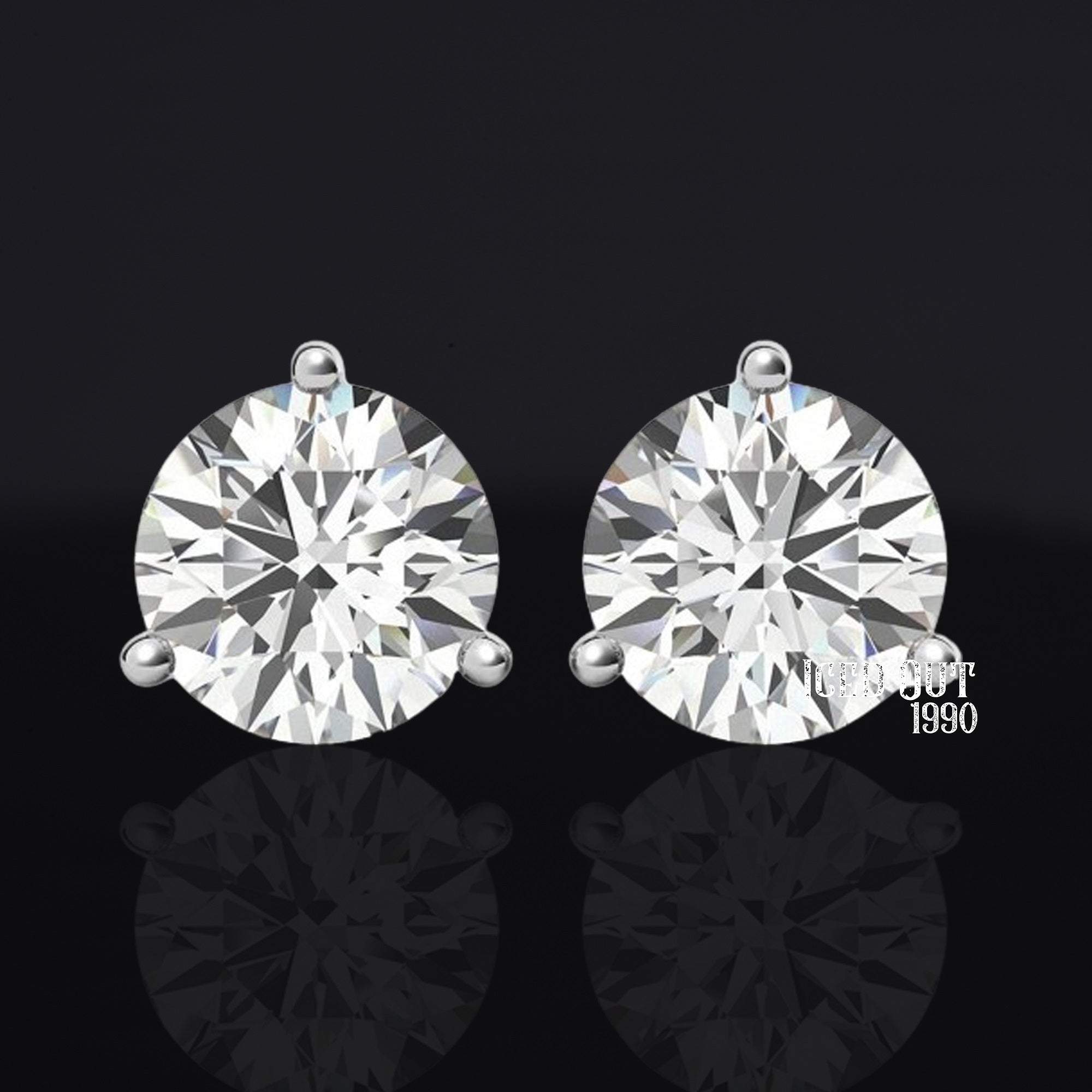 3 Prong 1 Carat Moissanite 10K White Gold Push Back Stud Earrings