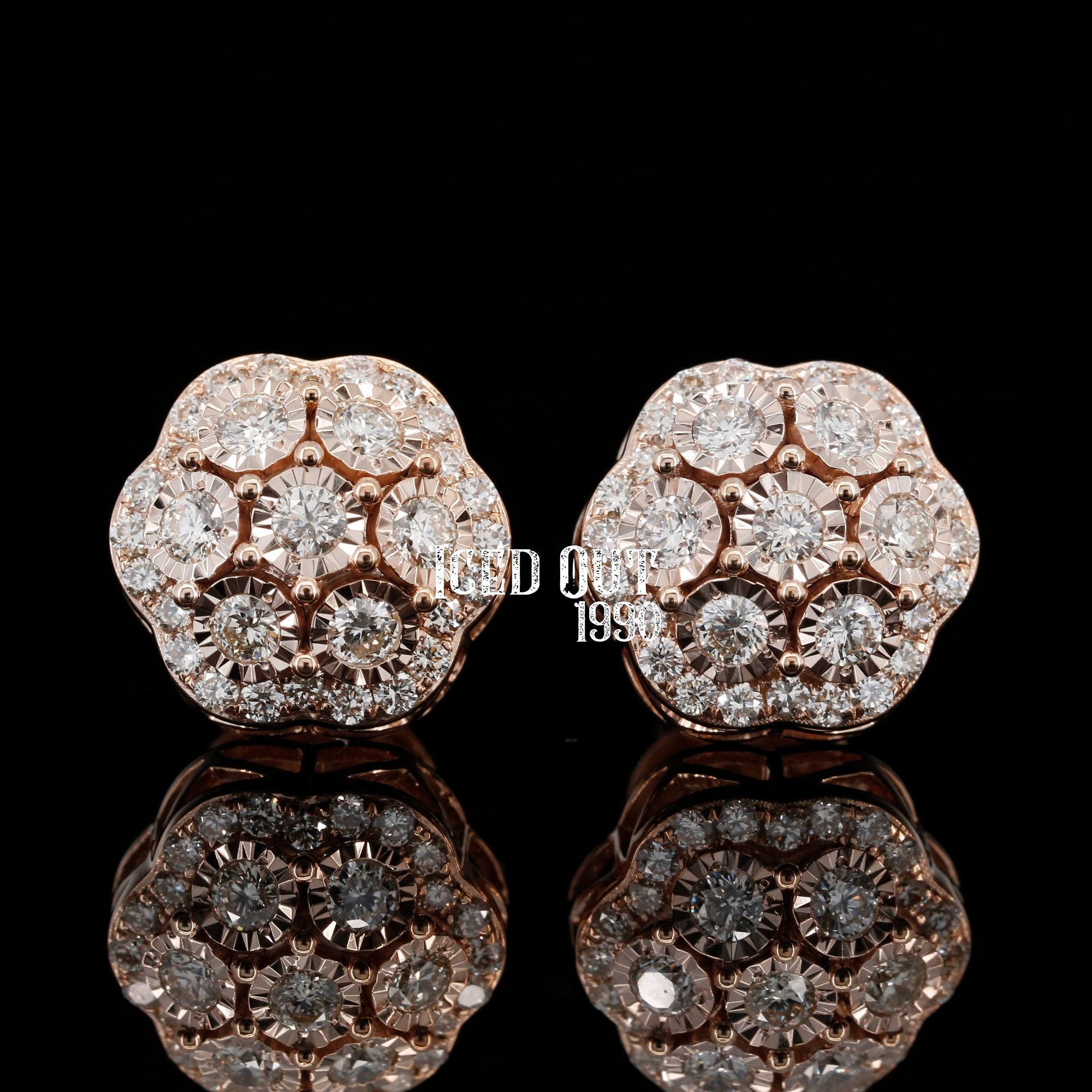 Floral Halo Moissanite Stud Earrings For Women