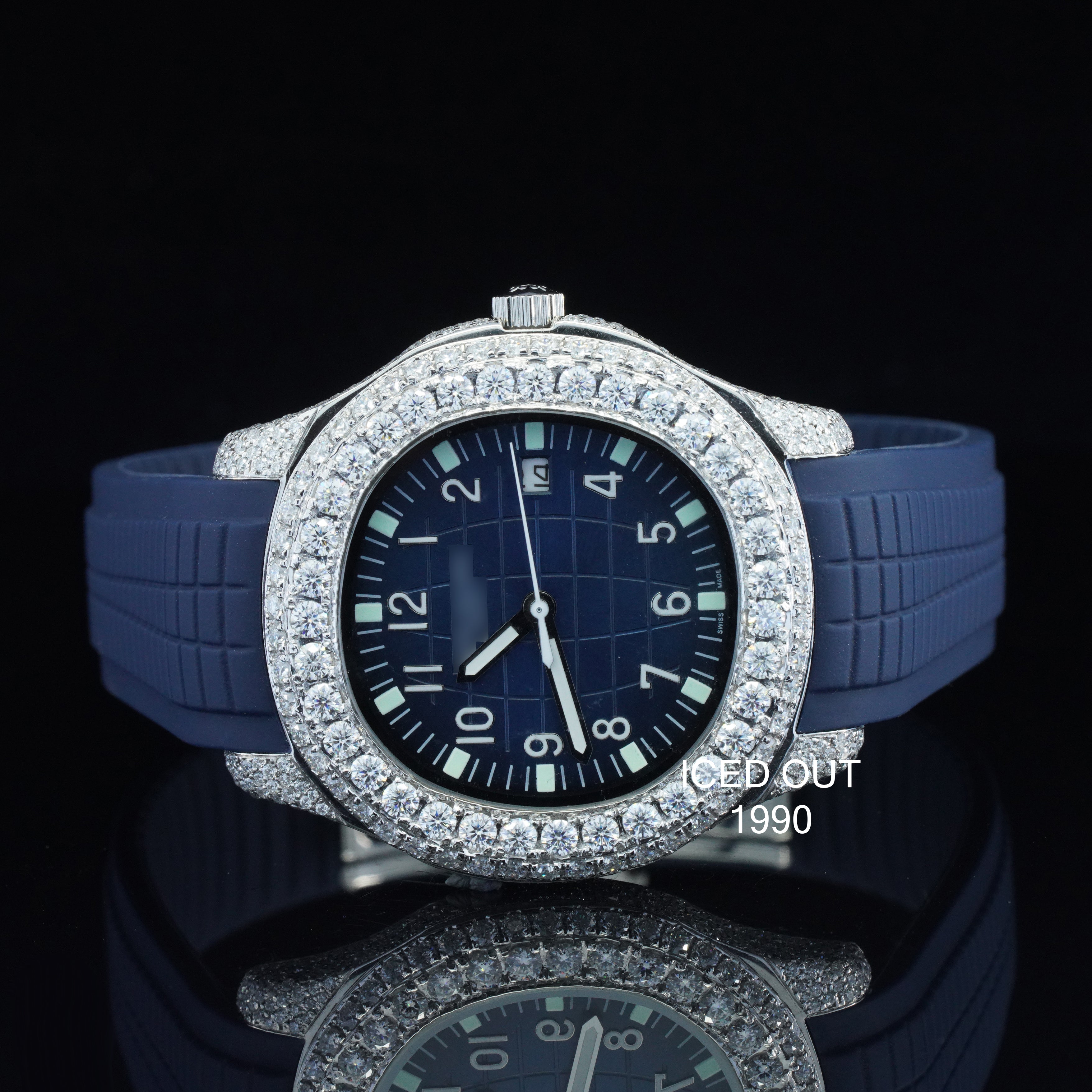 Moissanite Diamond Iced Out Blue Color Rubber Belt Automatic Wrist Watch For Men