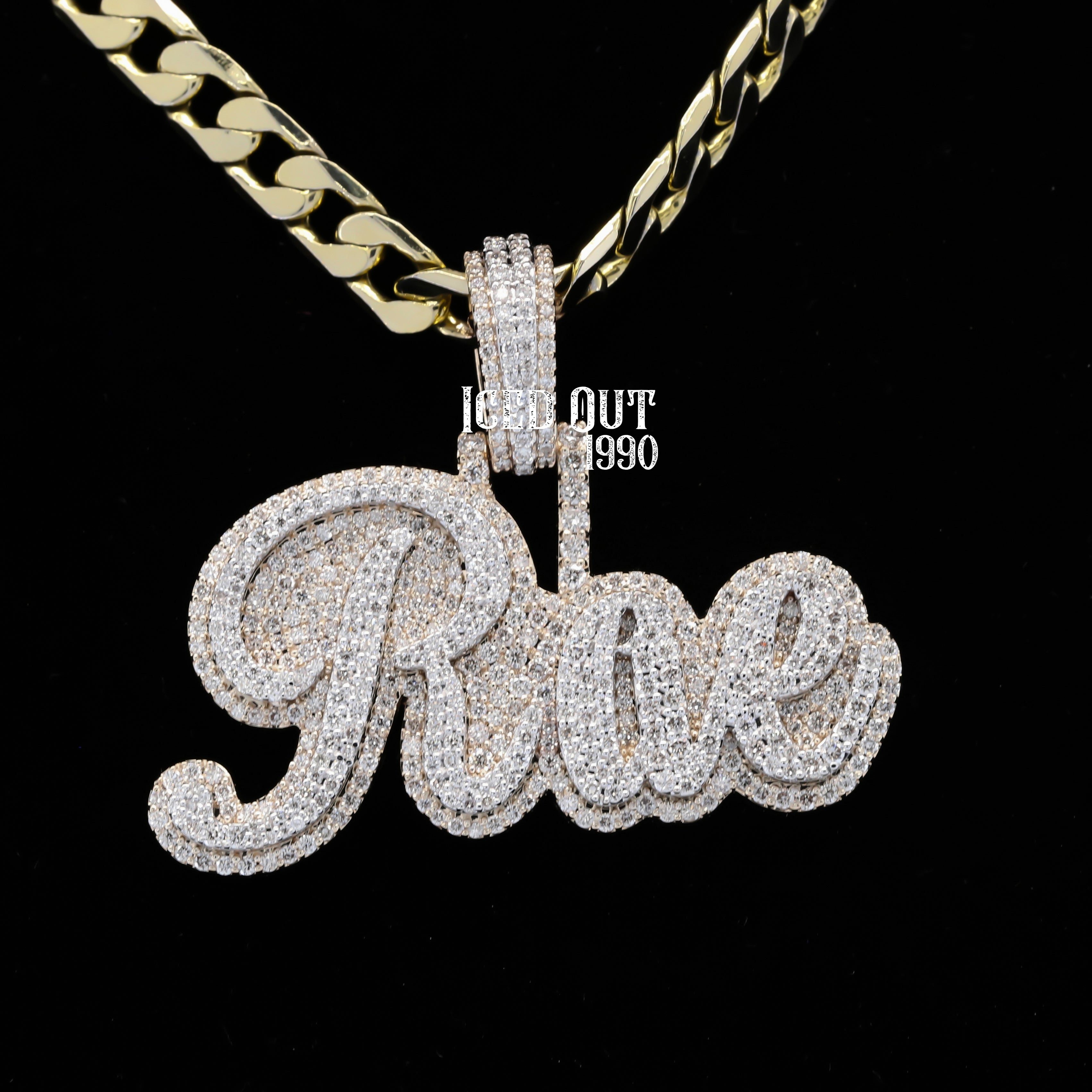 Round Cut Moissanite Diamond Nameplate "Rae" Hip Hop Pendant