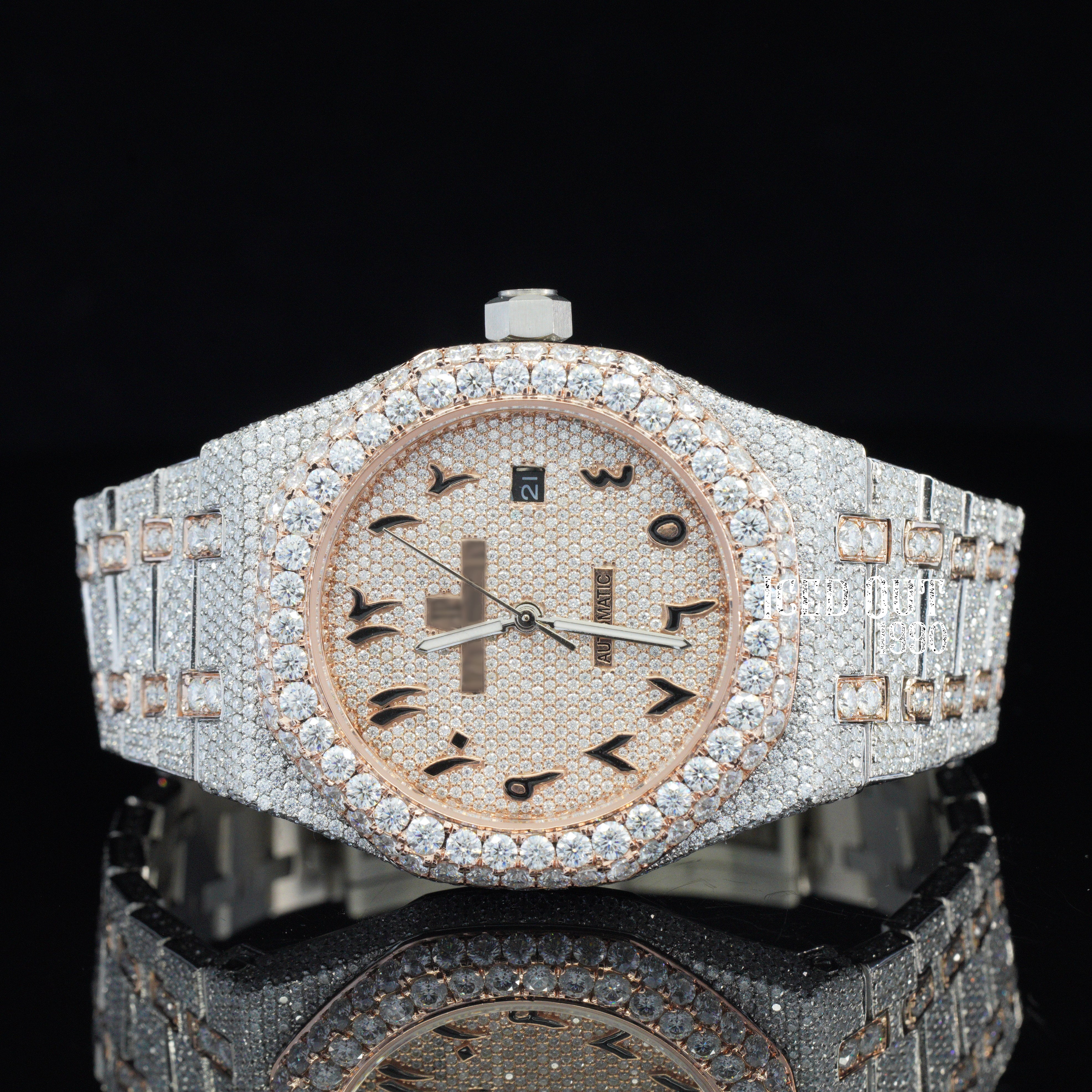 Two Tone Automatic Moissanite Diamond Crystal Iced Out Watch