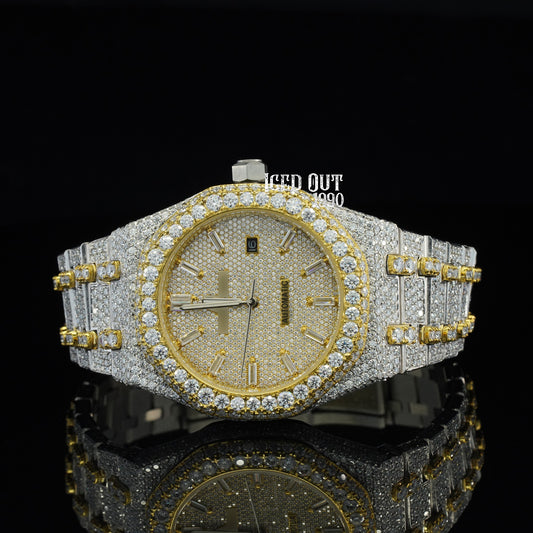 Moissanite Watch Automatic Iced Out Bust Down Sapphire Crystal Glass Watch