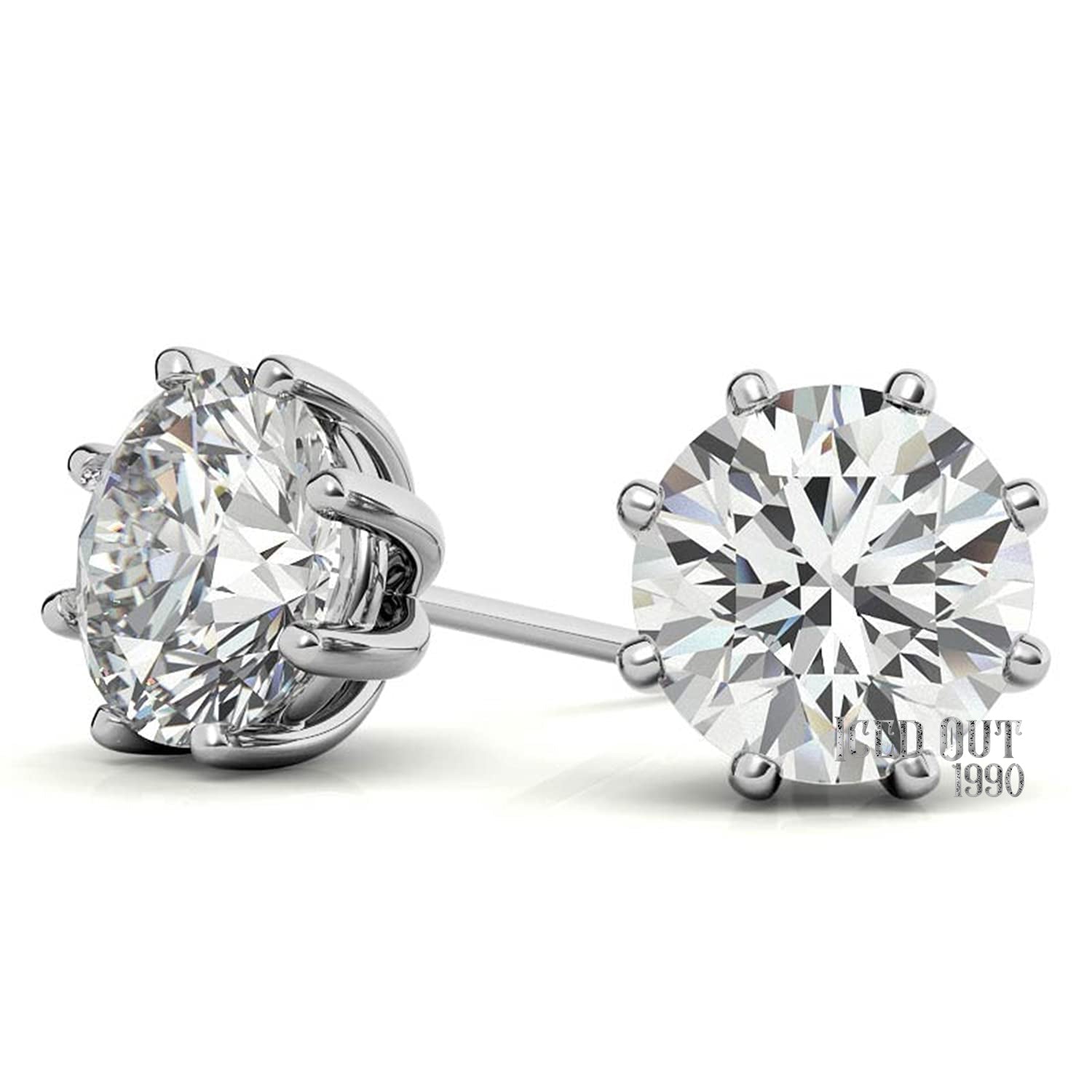 8 Prong 1 Carat Moissanite 10K White Gold Push Back Stud Earrings