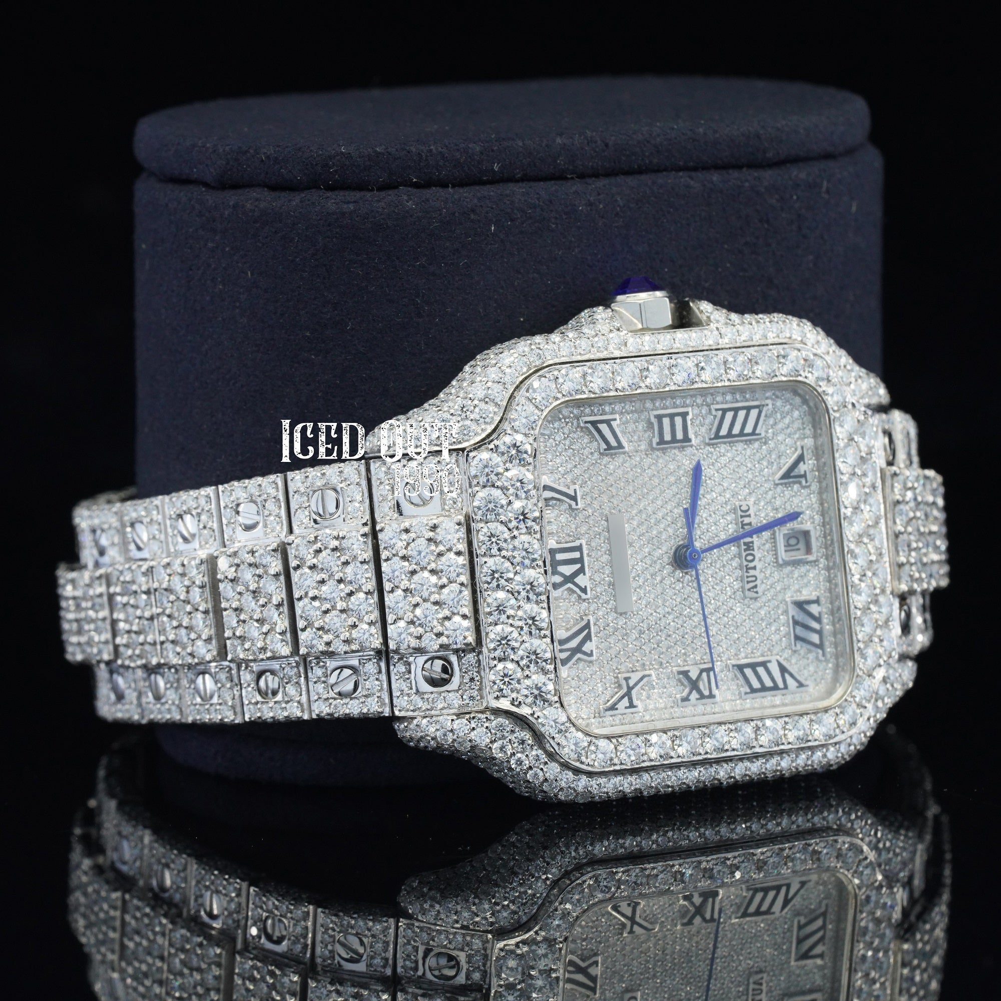 Automatic Moissanite Watch Iced Out Hip Hop Bust Down Watch Sapphire Glass