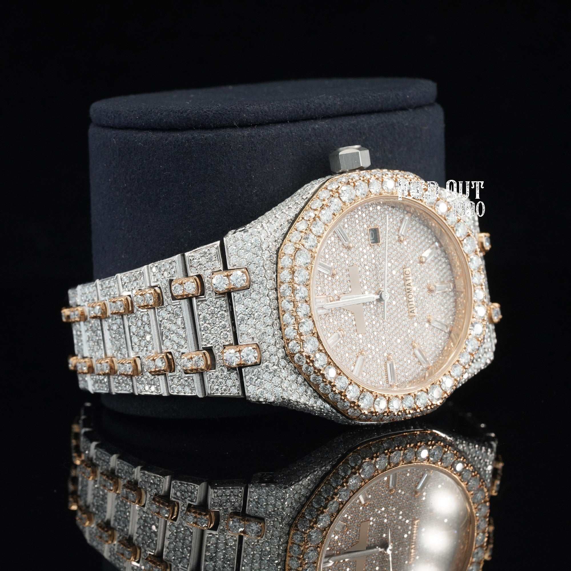 Moissanite Watch Automatic Iced Out Bust Down Sapphire Crystal Glass Watch