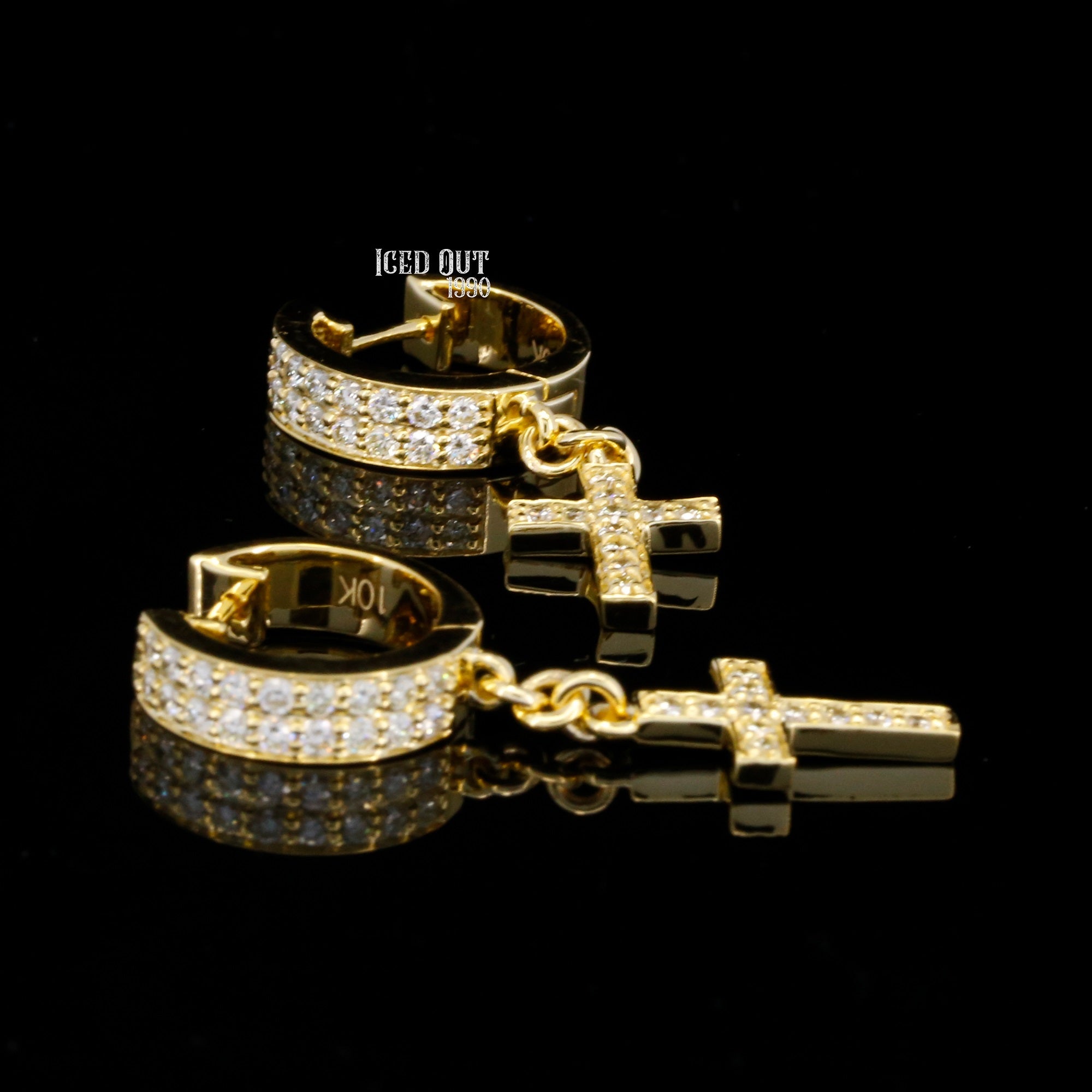 Moissanite Dangling Cross Huggie Hoop Earrings For Men