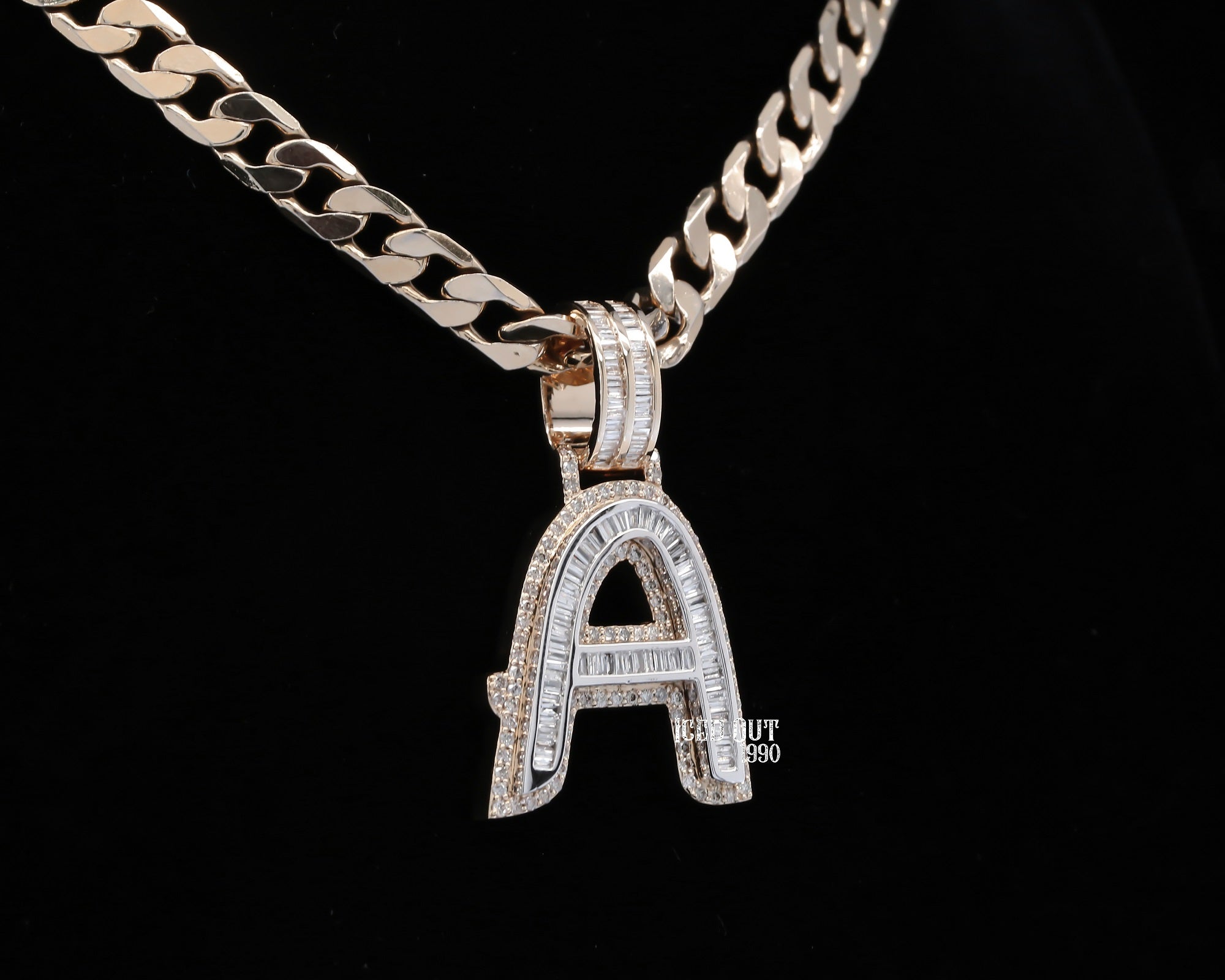 Baguette And Round Cut Moissanite Diamond Initial "A" Charm Hip Hop Pendant