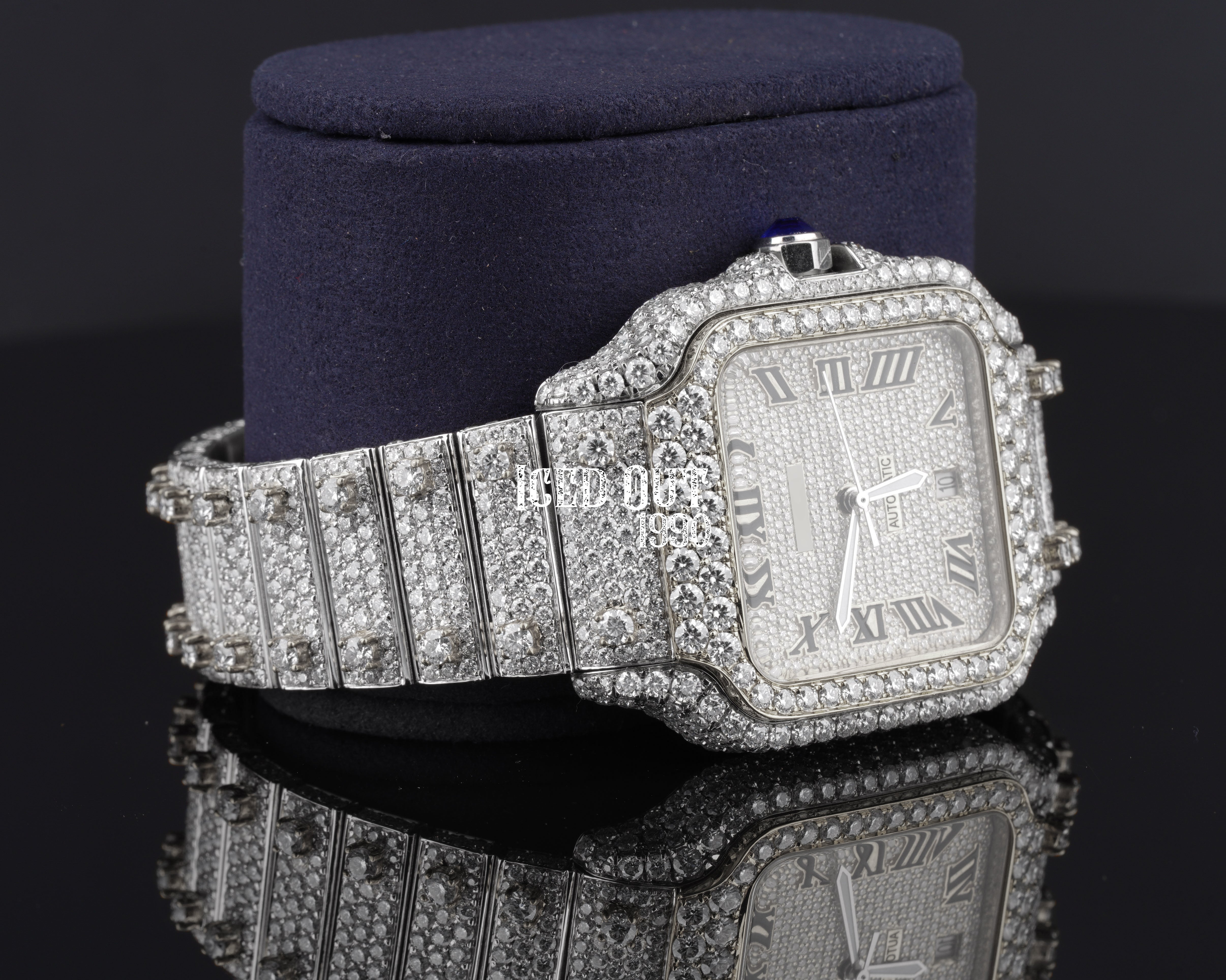 Iced Out Moissanite Watch Two Tone Hip Hop Wrist Bust Down Watch