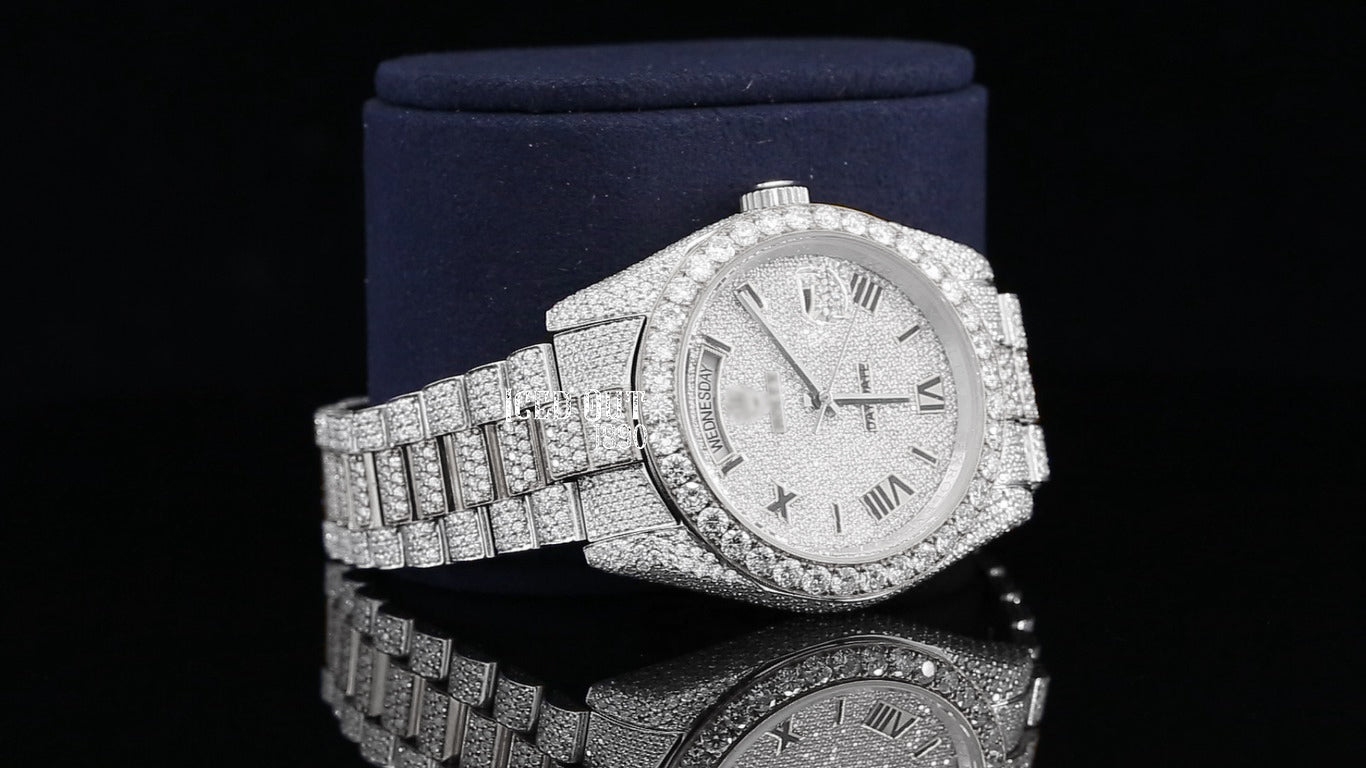 Two Tone Round Cut Moissanite Diamond Iced Out Watch