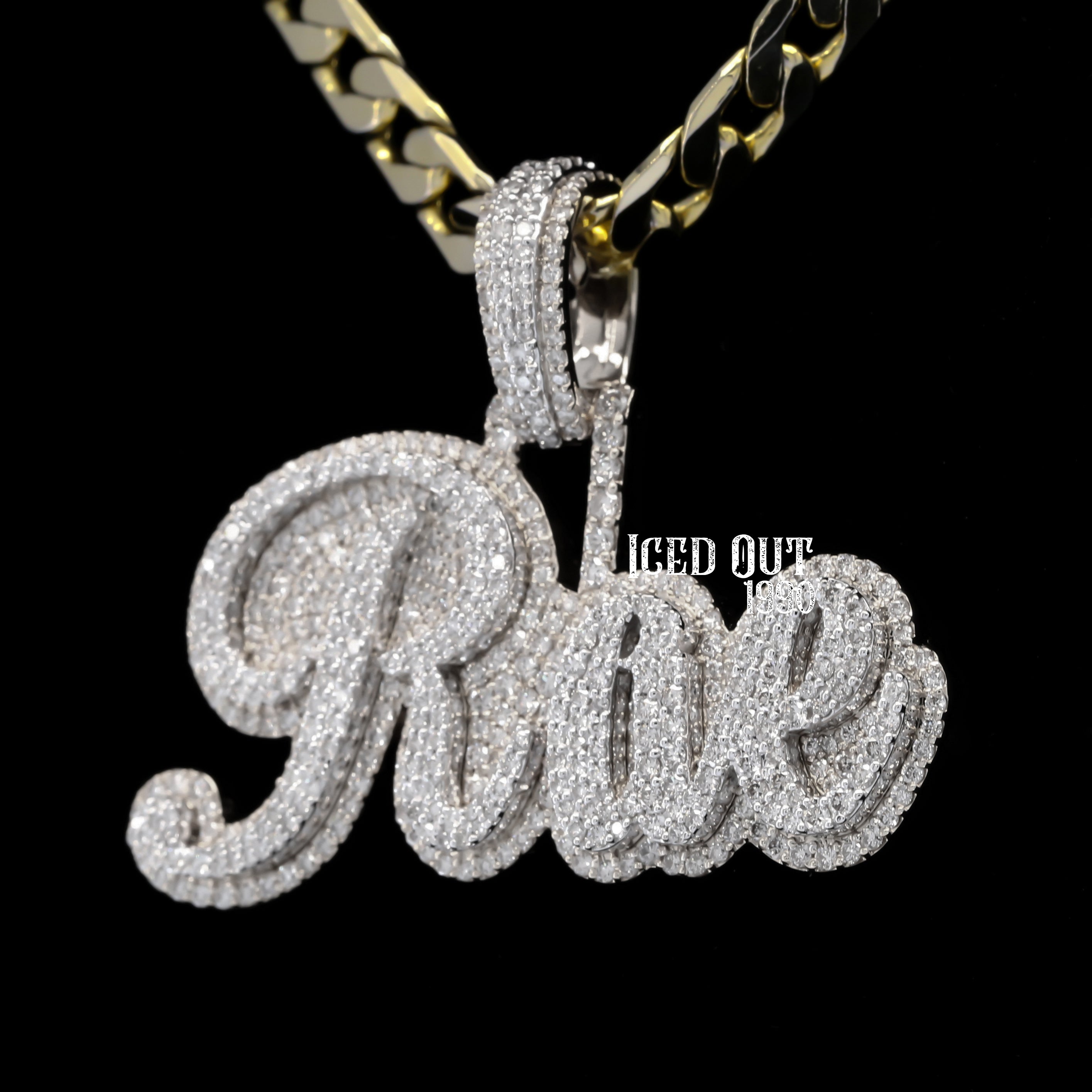 Round Cut Moissanite Diamond Nameplate "Rae" Hip Hop Pendant