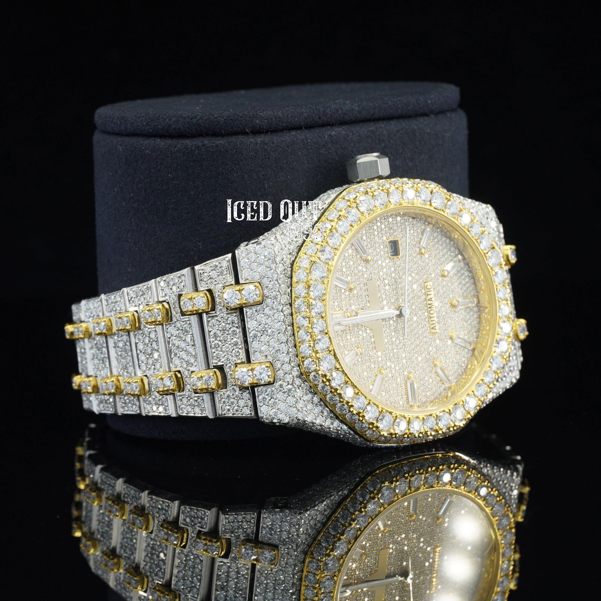 Moissanite Watch Automatic Iced Out Bust Down Sapphire Crystal Glass Watch