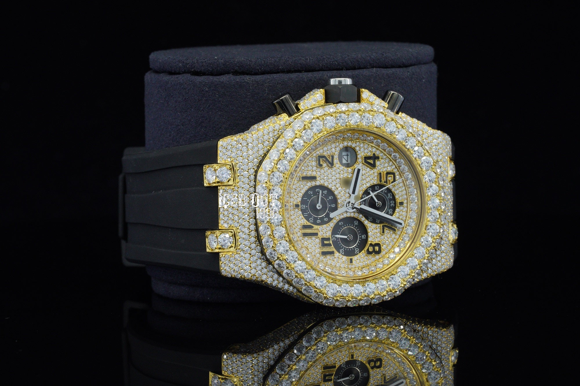 Chronograph Moissanite Hip Hop Iced Out Watch Rubber Belt