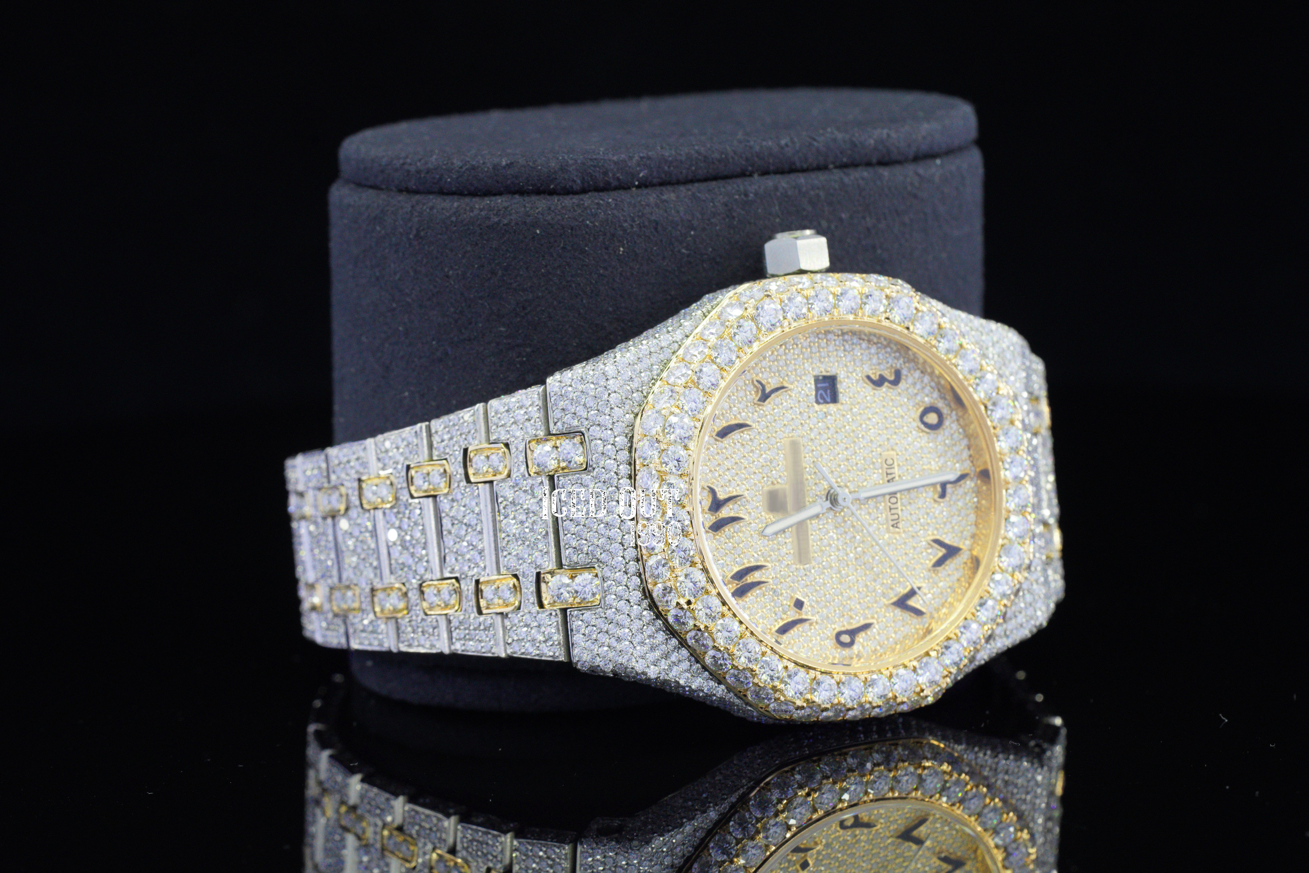 Two Tone Automatic Moissanite Diamond Crystal Iced Out Watch