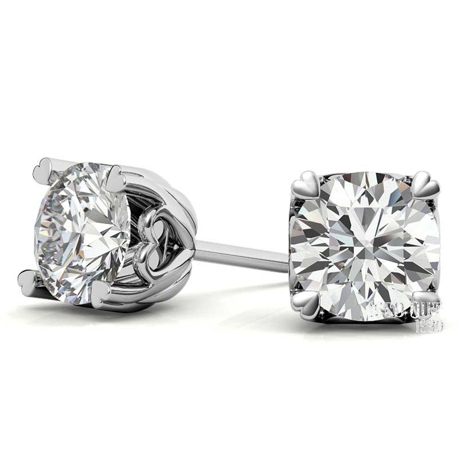 Heart Prong 1 Carat Moissanite 10K White Gold Push Back Stud Earrings