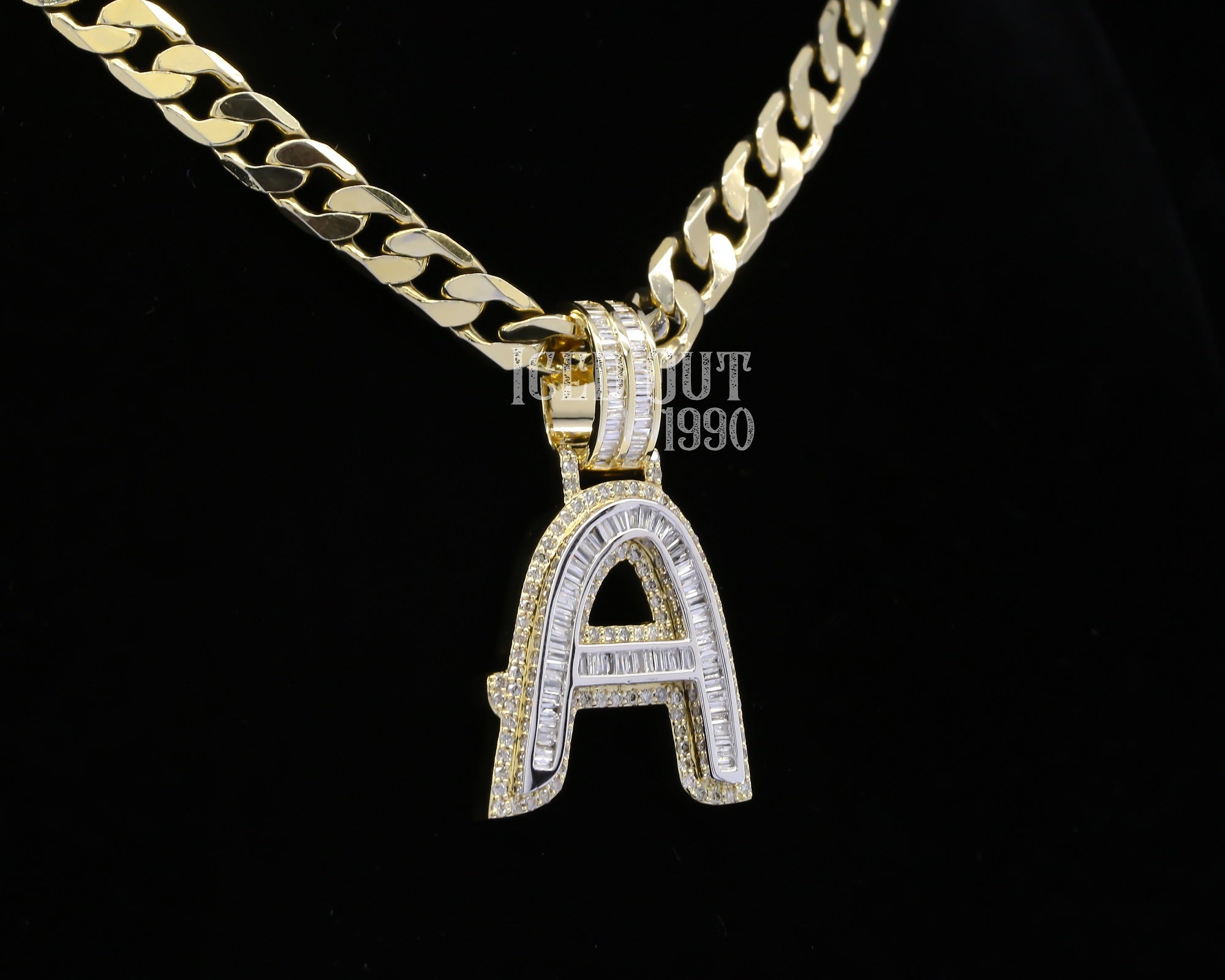 Baguette And Round Cut Moissanite Diamond Initial "A" Charm Hip Hop Pendant