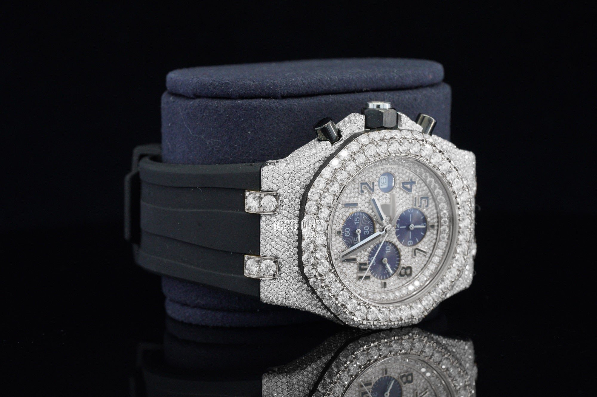 Two Tone Chronograph Moissanite Hip Hop Iced Out Watch Rubber Belt