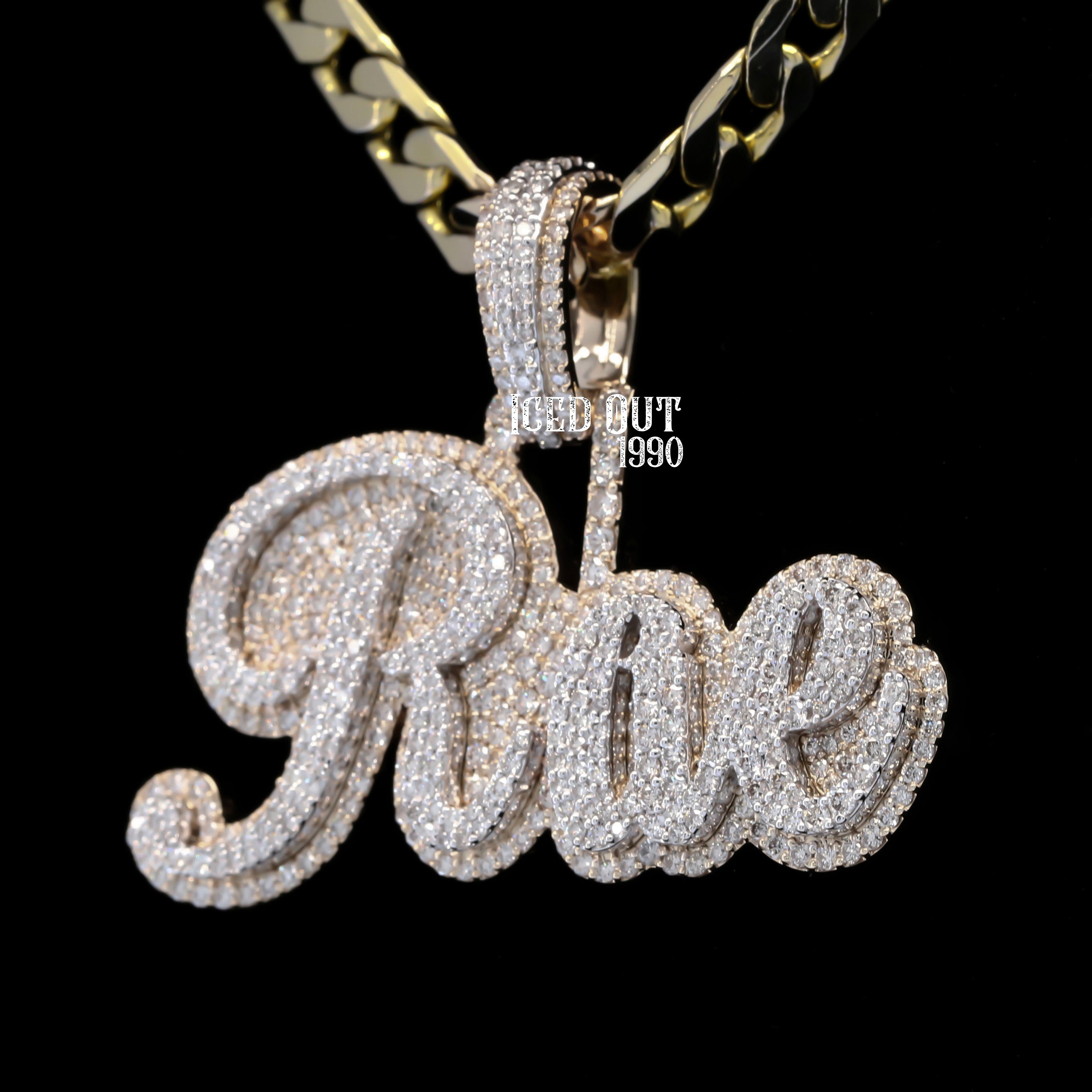 Round Cut Moissanite Diamond Nameplate "Rae" Hip Hop Pendant