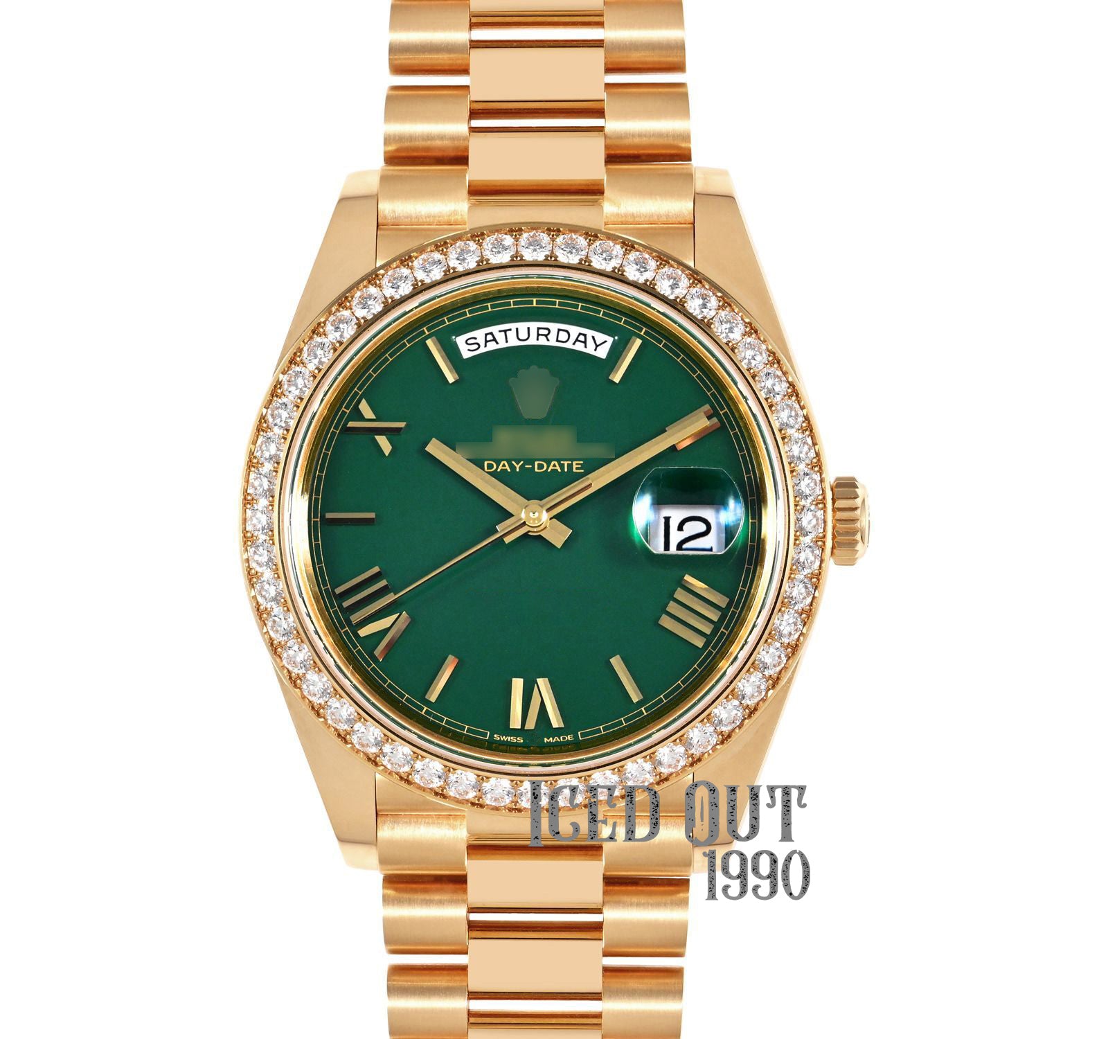 Moissanite Stainless Steel Sapphire Crystal Glass Premium Green Dial Watch