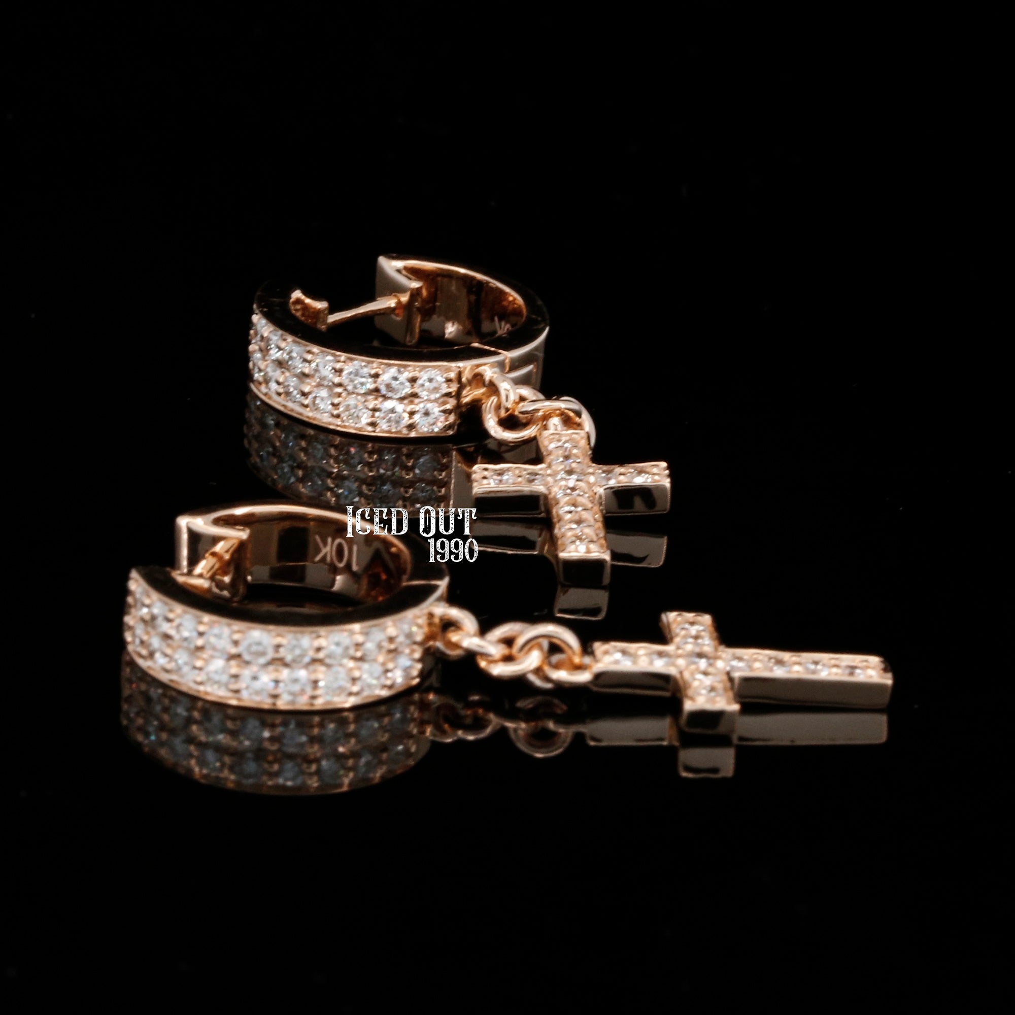 Moissanite Dangling Cross Huggie Hoop Earrings For Men